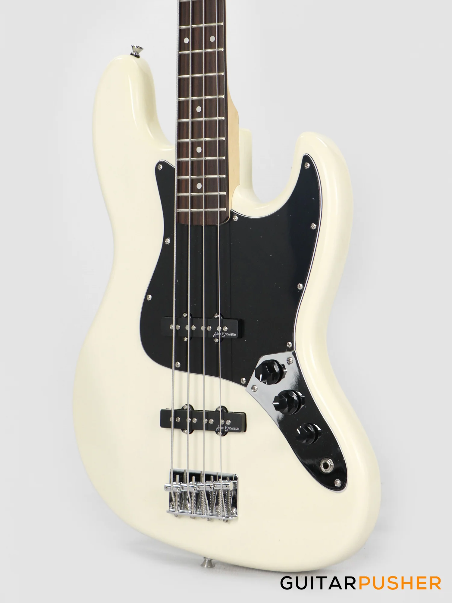 Vintage Coaster Series V49 4-String JB Bass w/ Kinsman 10-Watt Bass Amplifier, Gig Bag, & Accessories - Vintage White - Image 9