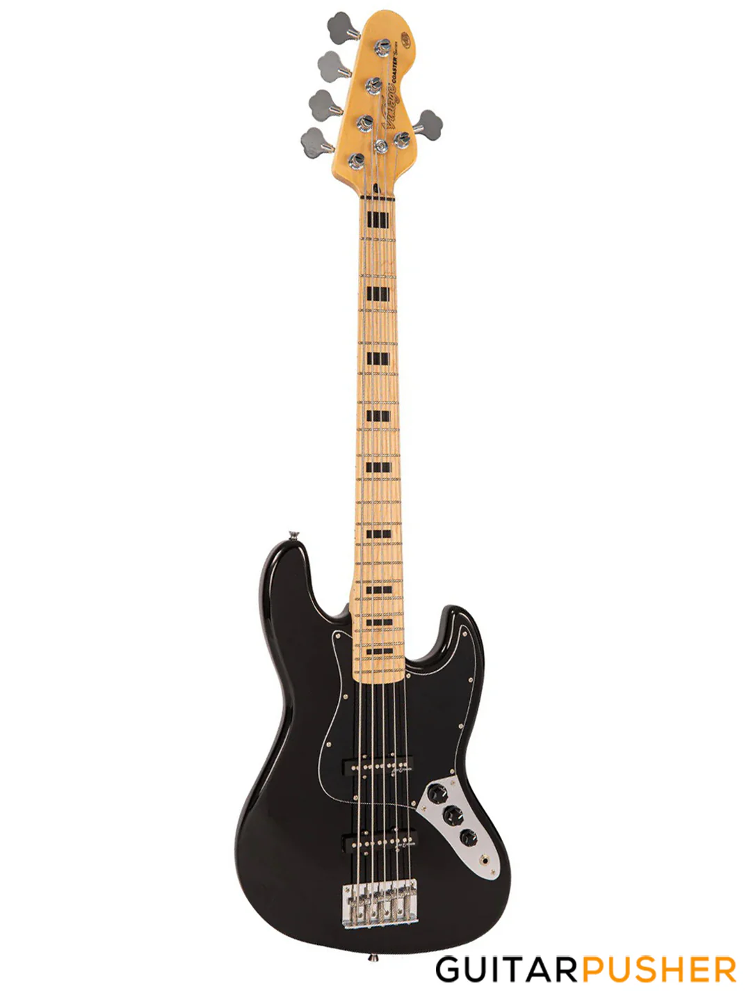 Vintage Coaster Series V495 5-String JB Bass w/ Kinsman 10-Watt Bass Amplifier, Gig Bag, & Accessories - Boulevard Black - Image 3