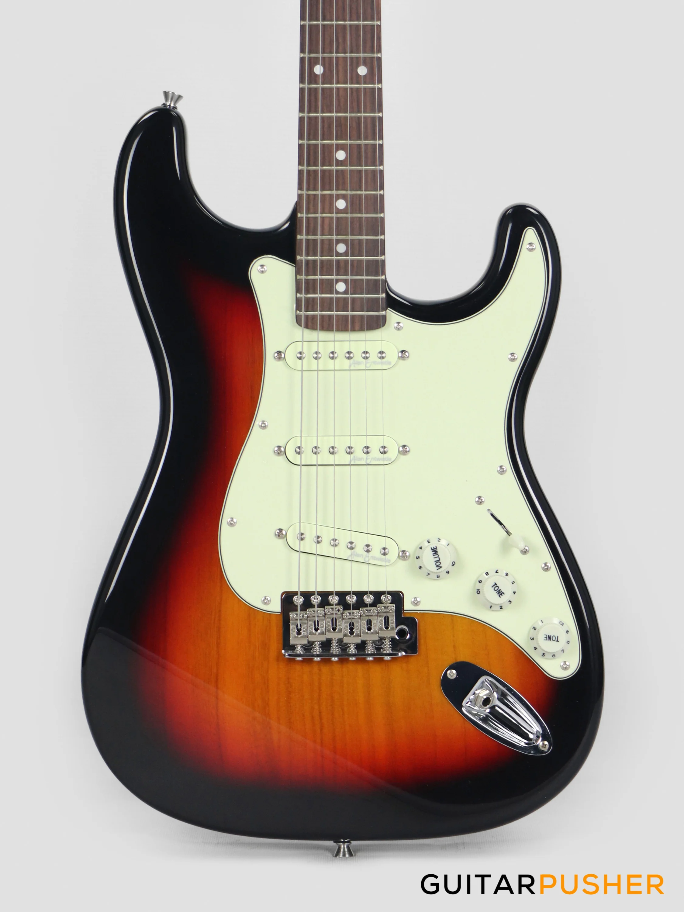 Vintage Coaster Series V60 S-Style Electric Guitar w/ Kinsman 10-Watt Amplifier, Gig Bag, & Accessories - 3-Tone Sunburst - Image 3