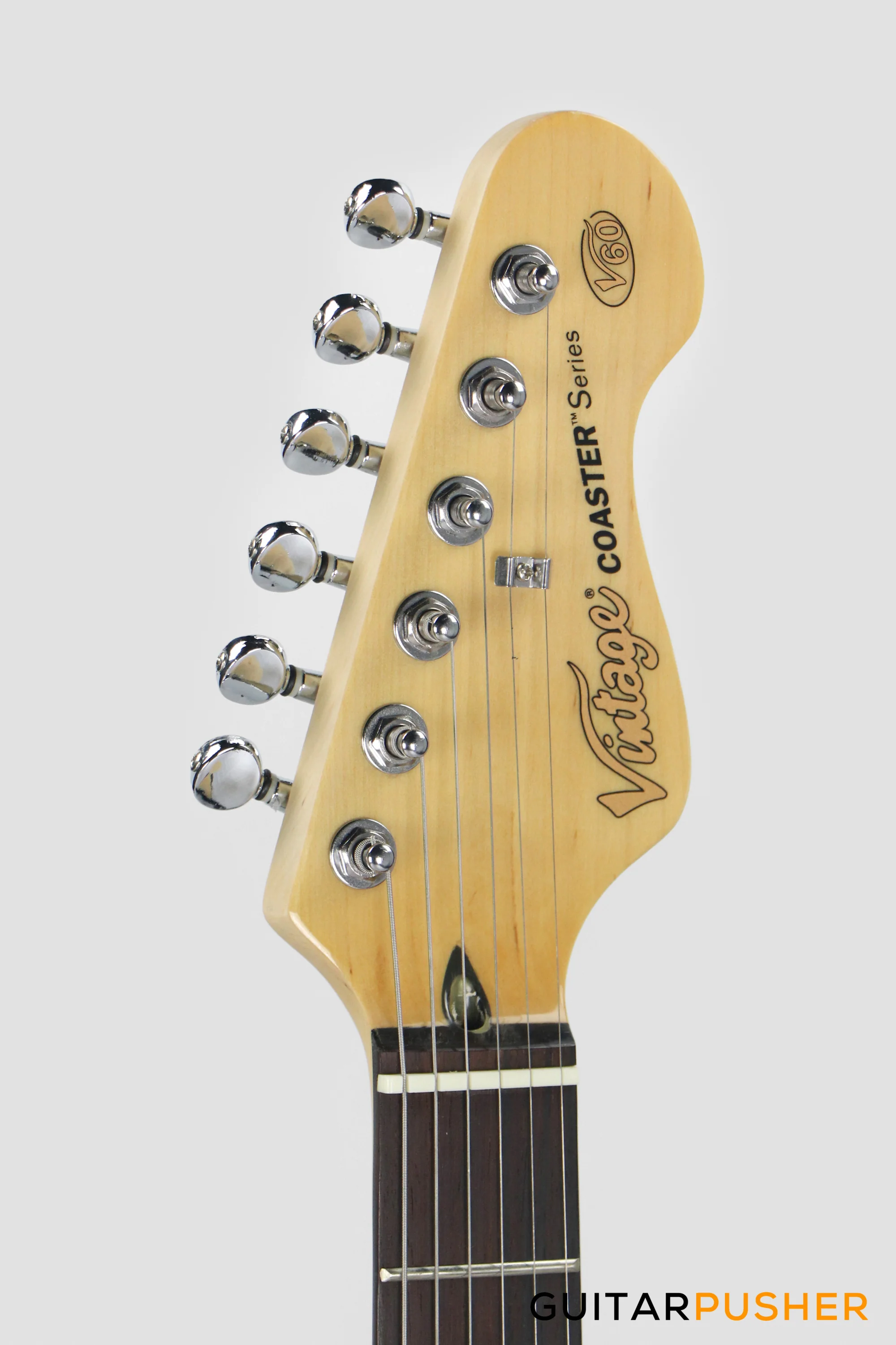 Vintage Coaster Series V60 S-Style Electric Guitar w/ Kinsman 10-Watt Amplifier, Gig Bag, & Accessories - Boulevard Black - Image 6