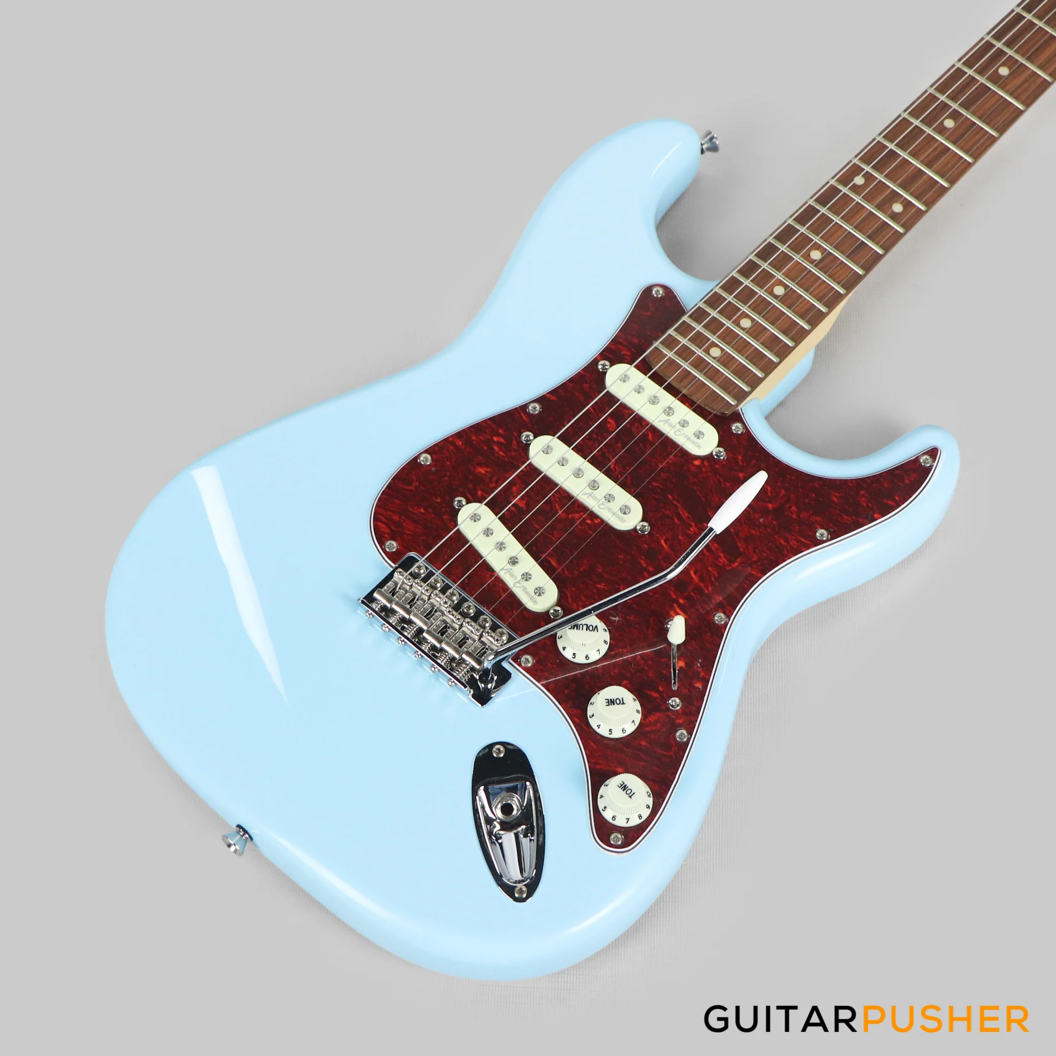 Vintage Coaster Series V60 S-Style Electric Guitar w/ Kinsman 10-Watt Amplifier, Gig Bag, & Accessories - Laguna Blue - Image 11