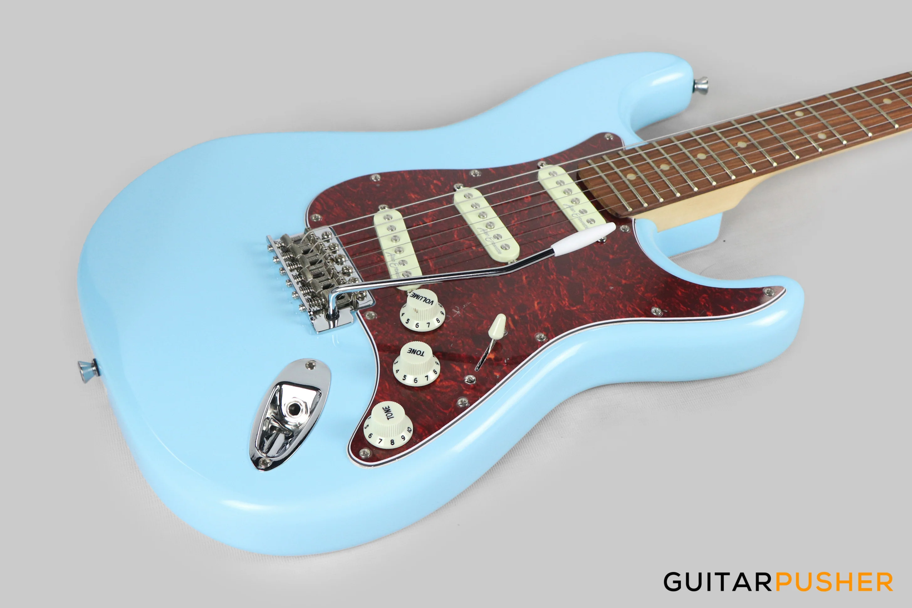 Vintage Coaster Series V60 S-Style Electric Guitar w/ Kinsman 10-Watt Amplifier, Gig Bag, & Accessories - Laguna Blue - Image 12