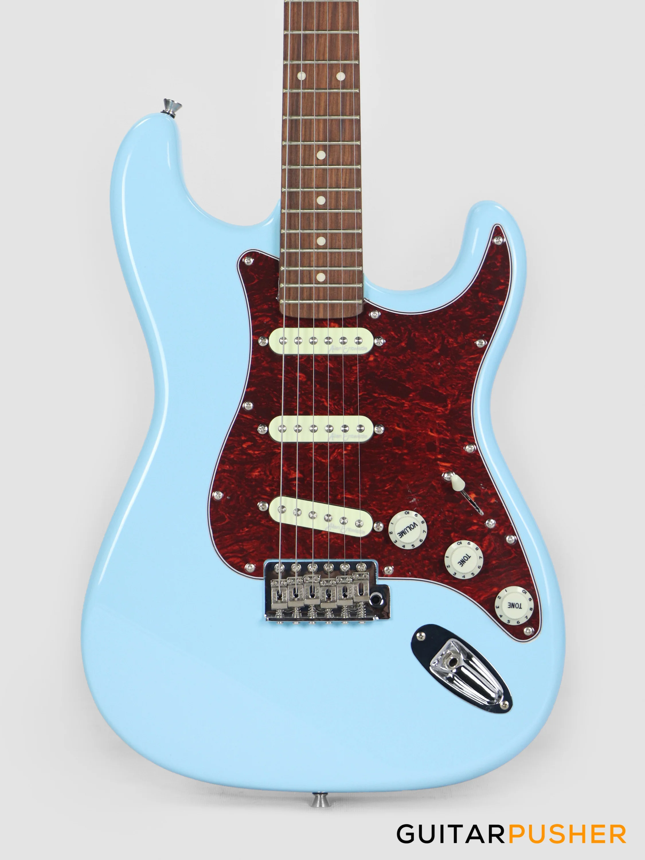 Vintage Coaster Series V60 S-Style Electric Guitar w/ Kinsman 10-Watt Amplifier, Gig Bag, & Accessories - Laguna Blue - Image 3