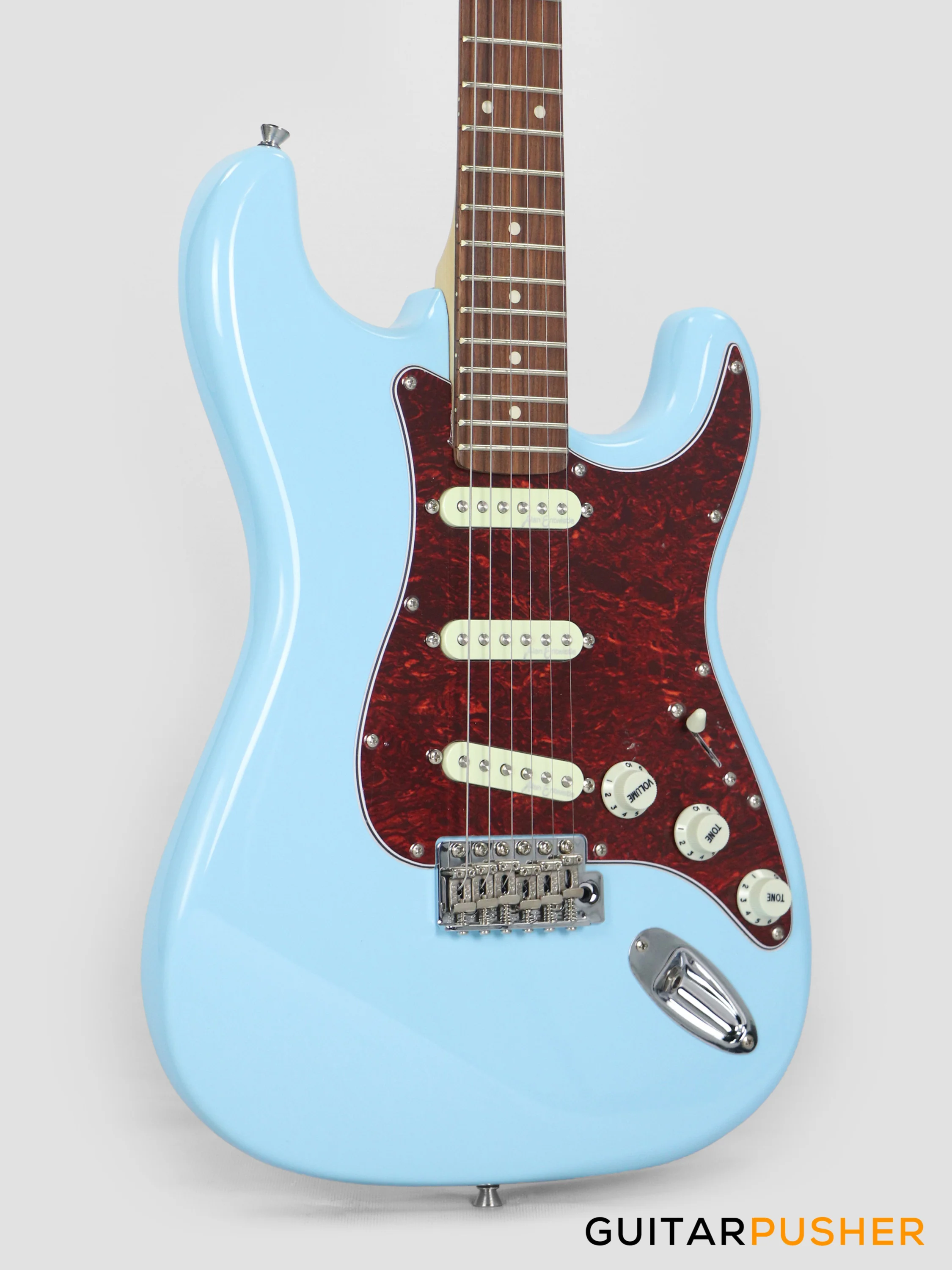 Vintage Coaster Series V60 S-Style Electric Guitar w/ Kinsman 10-Watt Amplifier, Gig Bag, & Accessories - Laguna Blue - Image 5