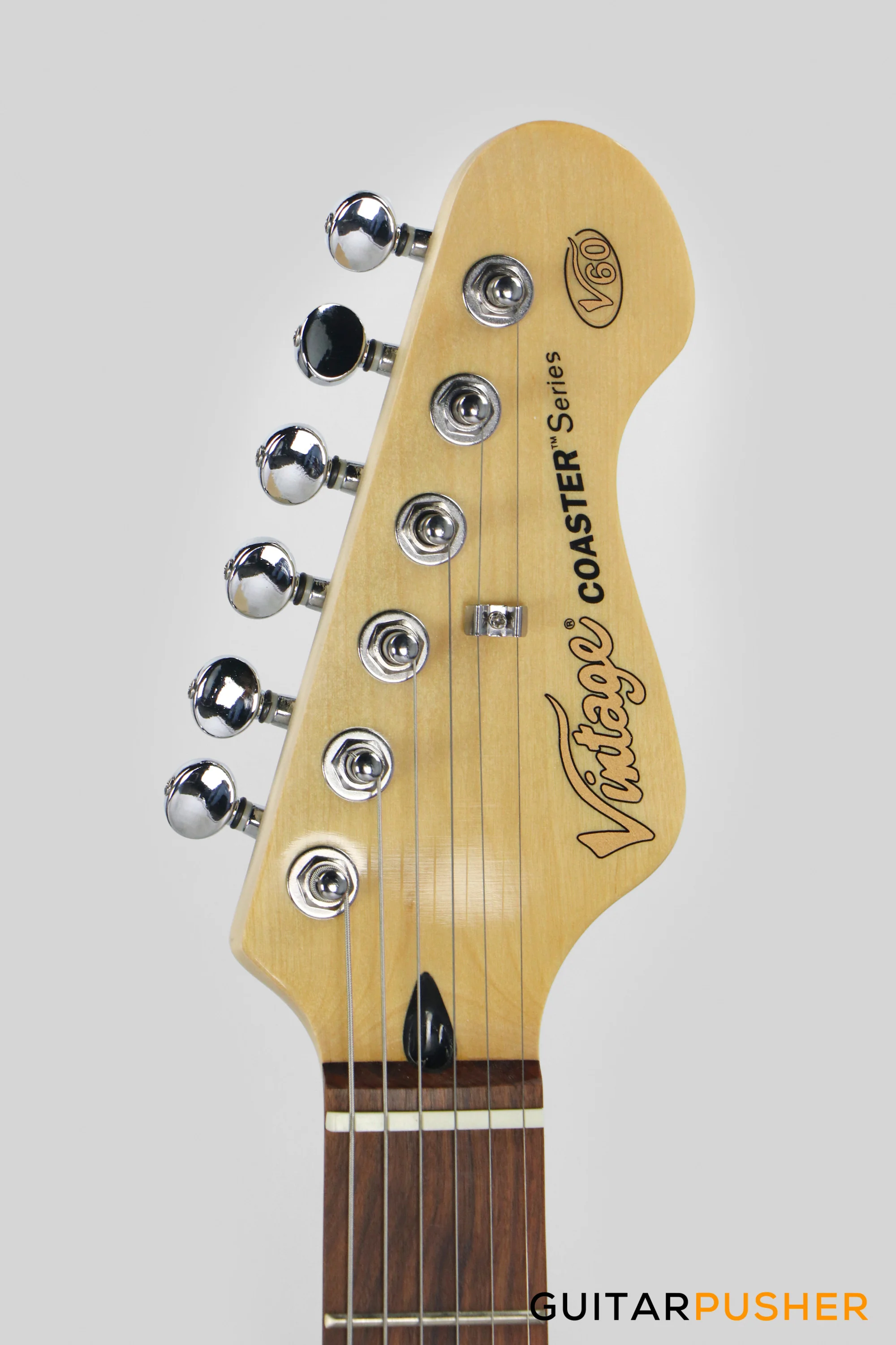 Vintage Coaster Series V60 S-Style Electric Guitar w/ Kinsman 10-Watt Amplifier, Gig Bag, & Accessories - Laguna Blue - Image 6