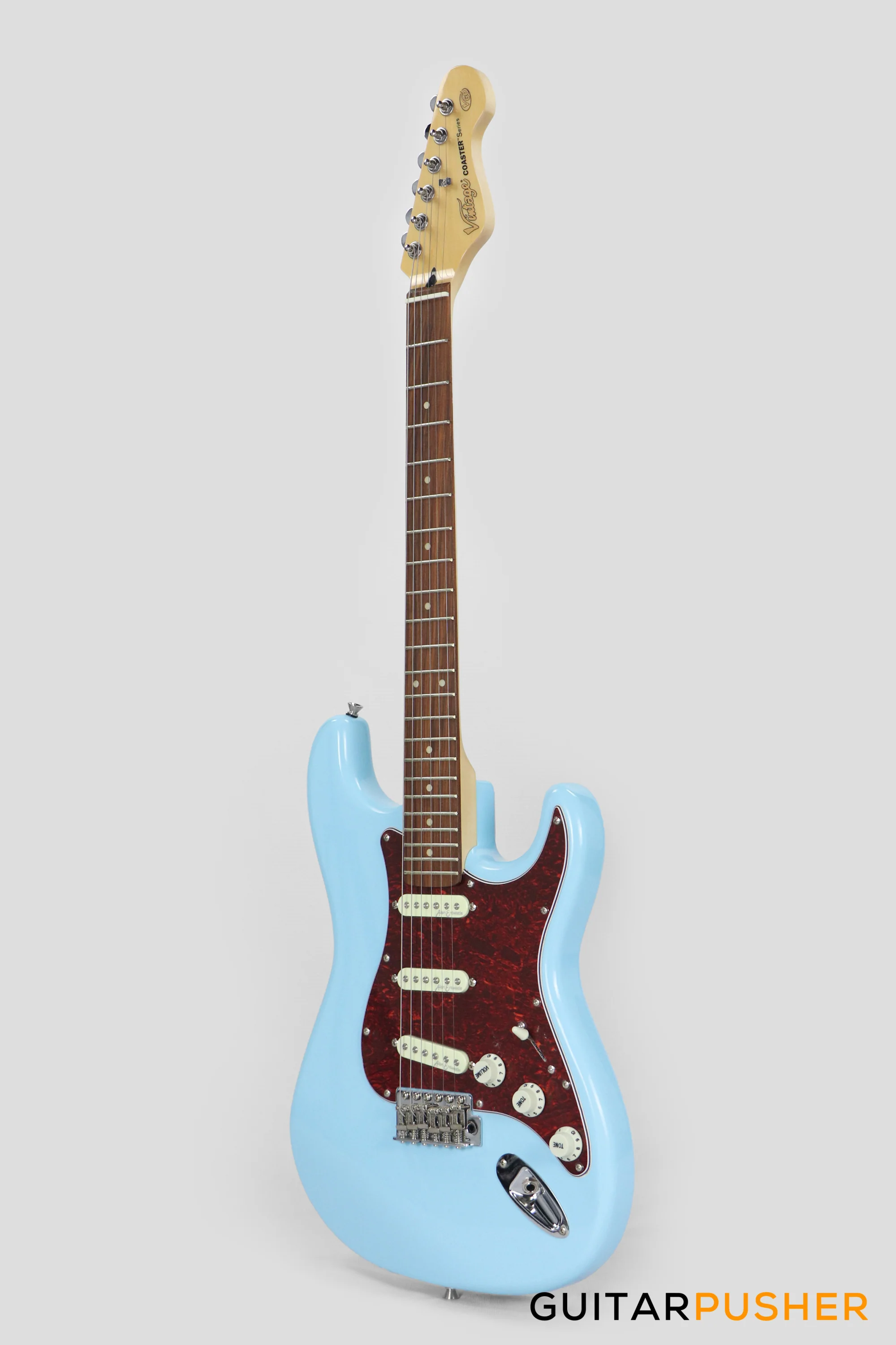 Vintage Coaster Series V60 S-Style Electric Guitar w/ Kinsman 10-Watt Amplifier, Gig Bag, & Accessories - Laguna Blue - Image 8