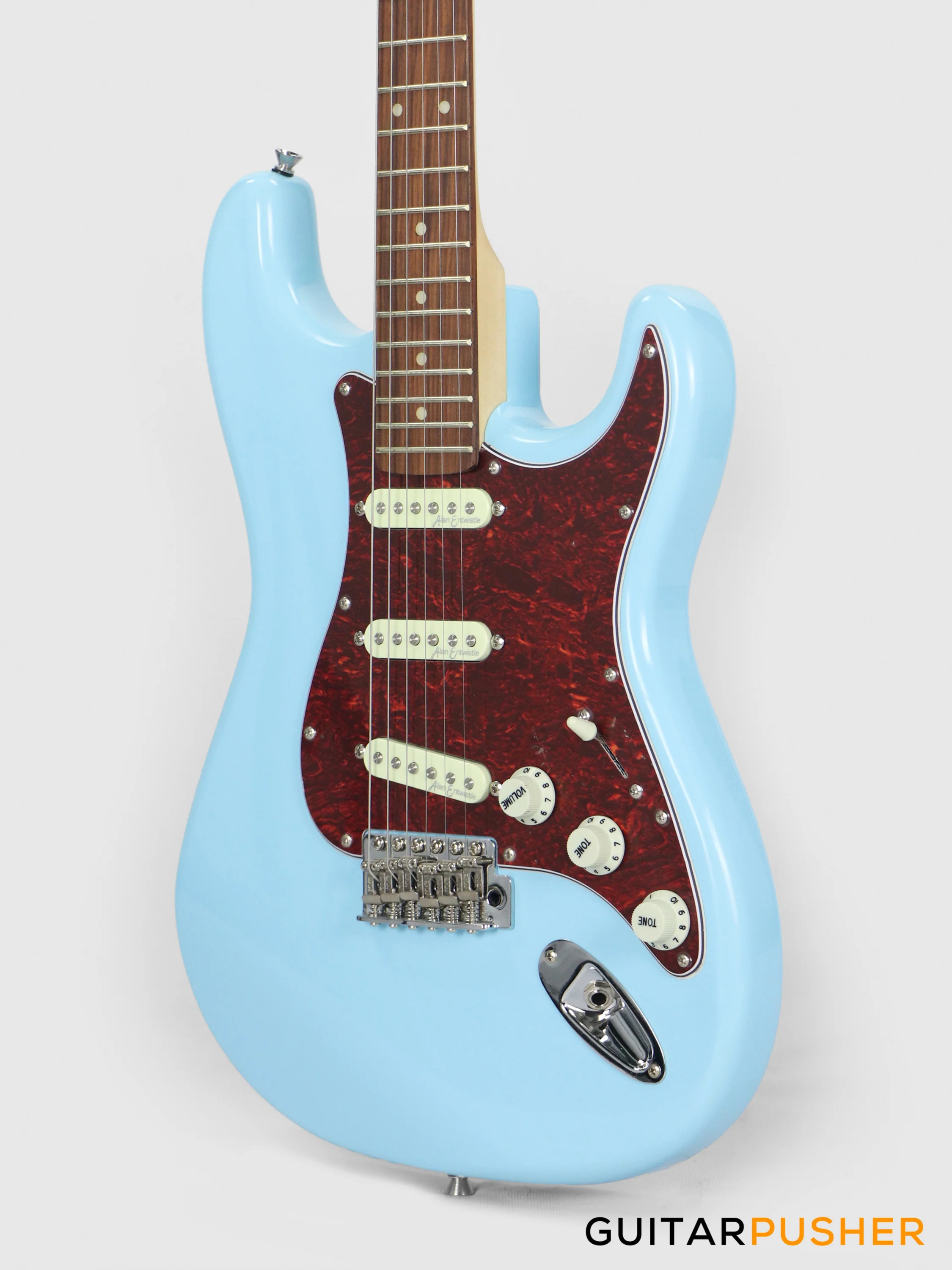 Vintage Coaster Series V60 S-Style Electric Guitar w/ Kinsman 10-Watt Amplifier, Gig Bag, & Accessories - Laguna Blue - Image 9
