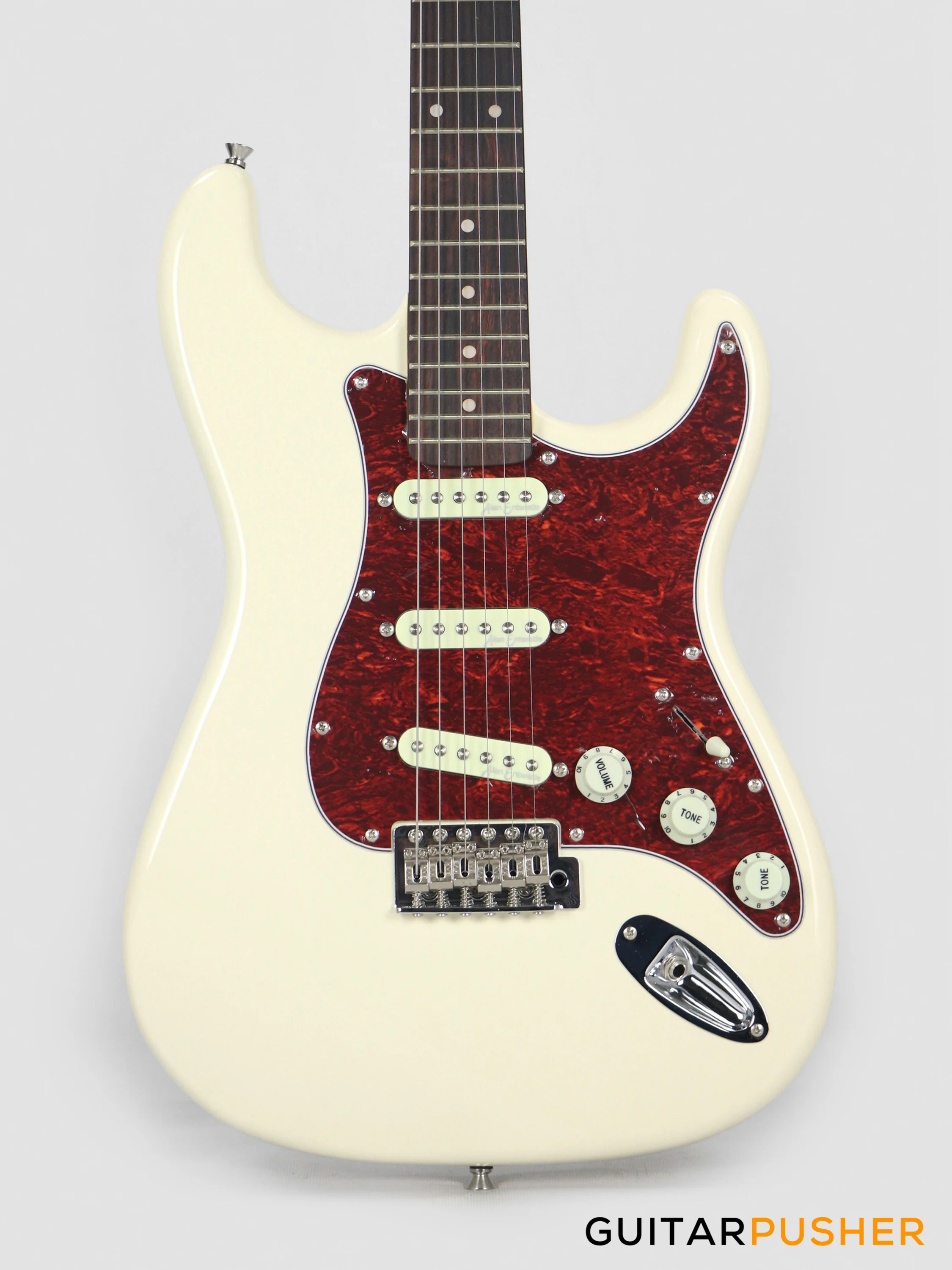 Vintage Coaster Series V60 S-Style Electric Guitar w/ Kinsman 10-Watt Amplifier, Gig Bag, & Accessories - Vintage White - Image 3