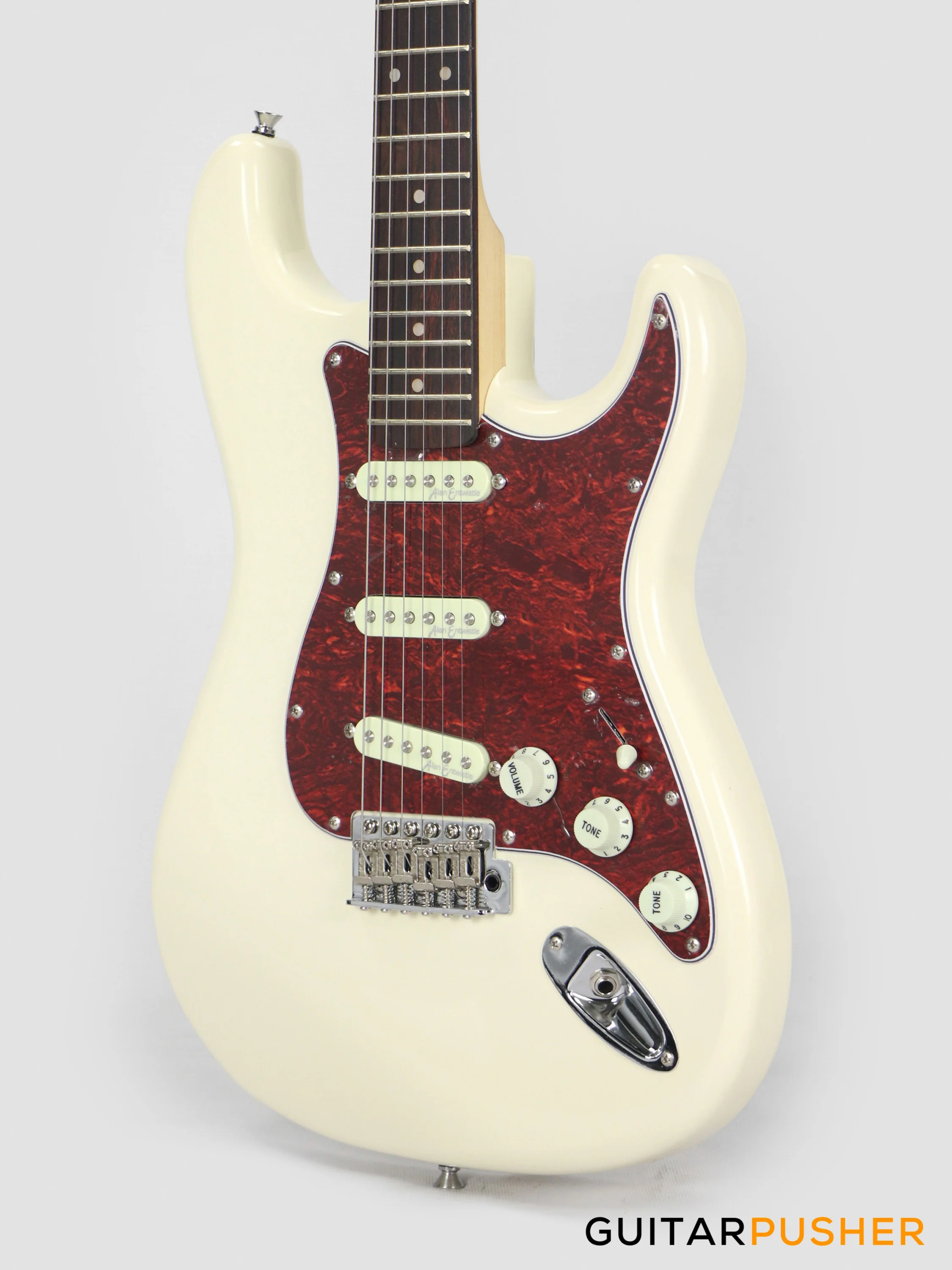 Vintage Coaster Series V60 S-Style Electric Guitar w/ Kinsman 10-Watt Amplifier, Gig Bag, & Accessories - Vintage White - Image 9