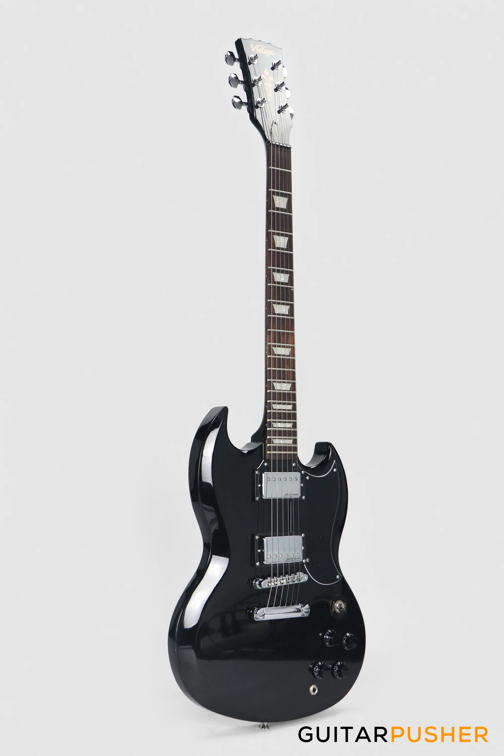 Vintage Coaster Series V69 Electric Guitar w/ Kinsman 10-Watt Amplifier, Gig Bag, & Accessories - Boulevard Black - Image 5