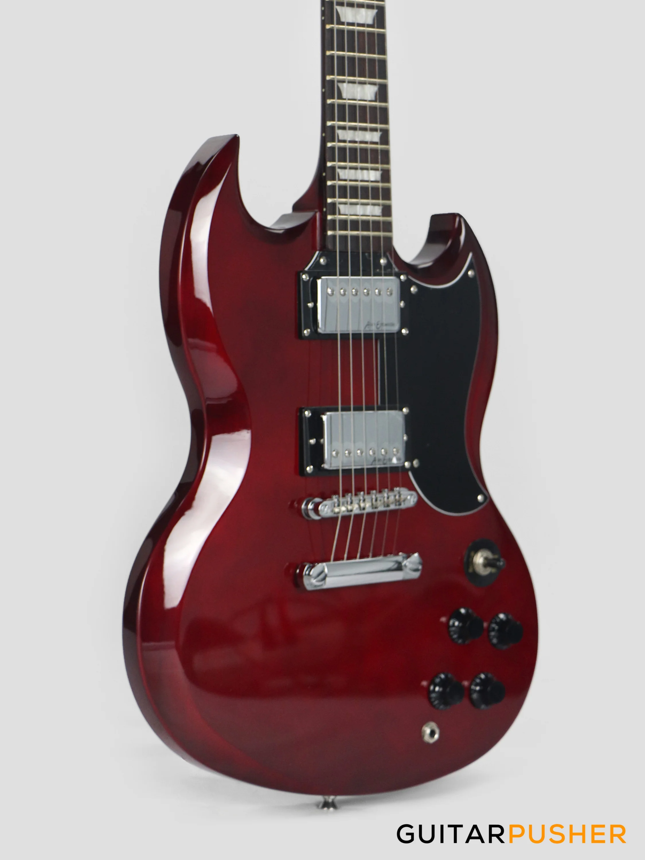 Vintage Coaster Series V69 Electric Guitar w/ Kinsman 10-Watt Amplifier, Gig Bag, & Accessories - Cherry Red - Image 5
