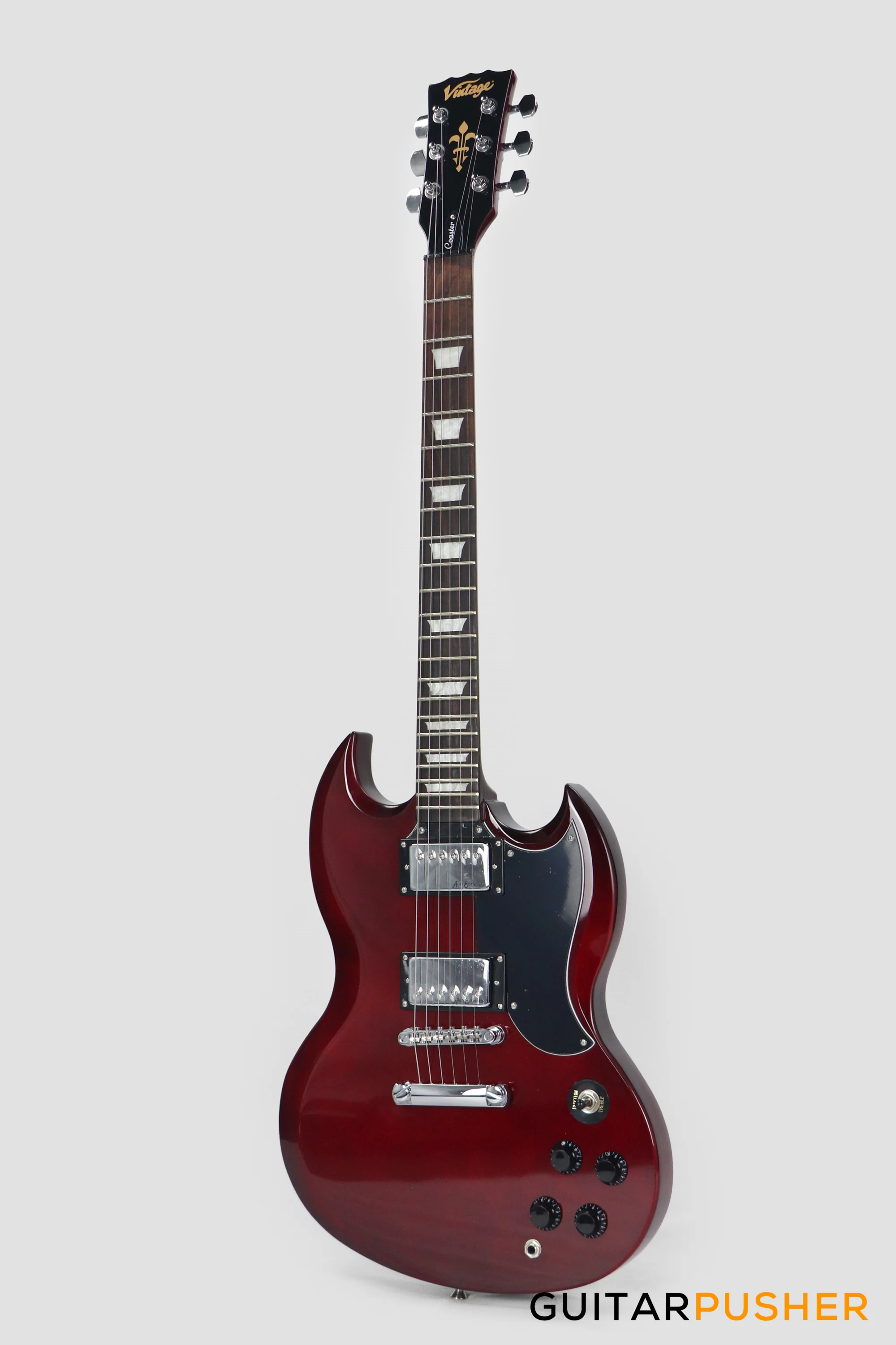 Vintage Coaster Series V69 Electric Guitar w/ Kinsman 10-Watt Amplifier, Gig Bag, & Accessories - Cherry Red - Image 8