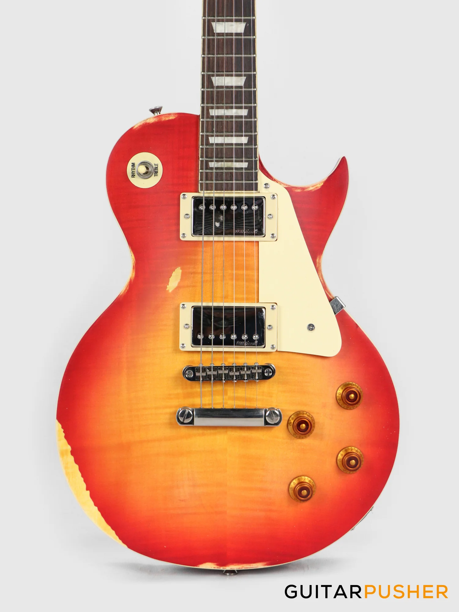 Vintage V100 Icon Singlecut Electric Guitar - Distressed Cherry Sunburst