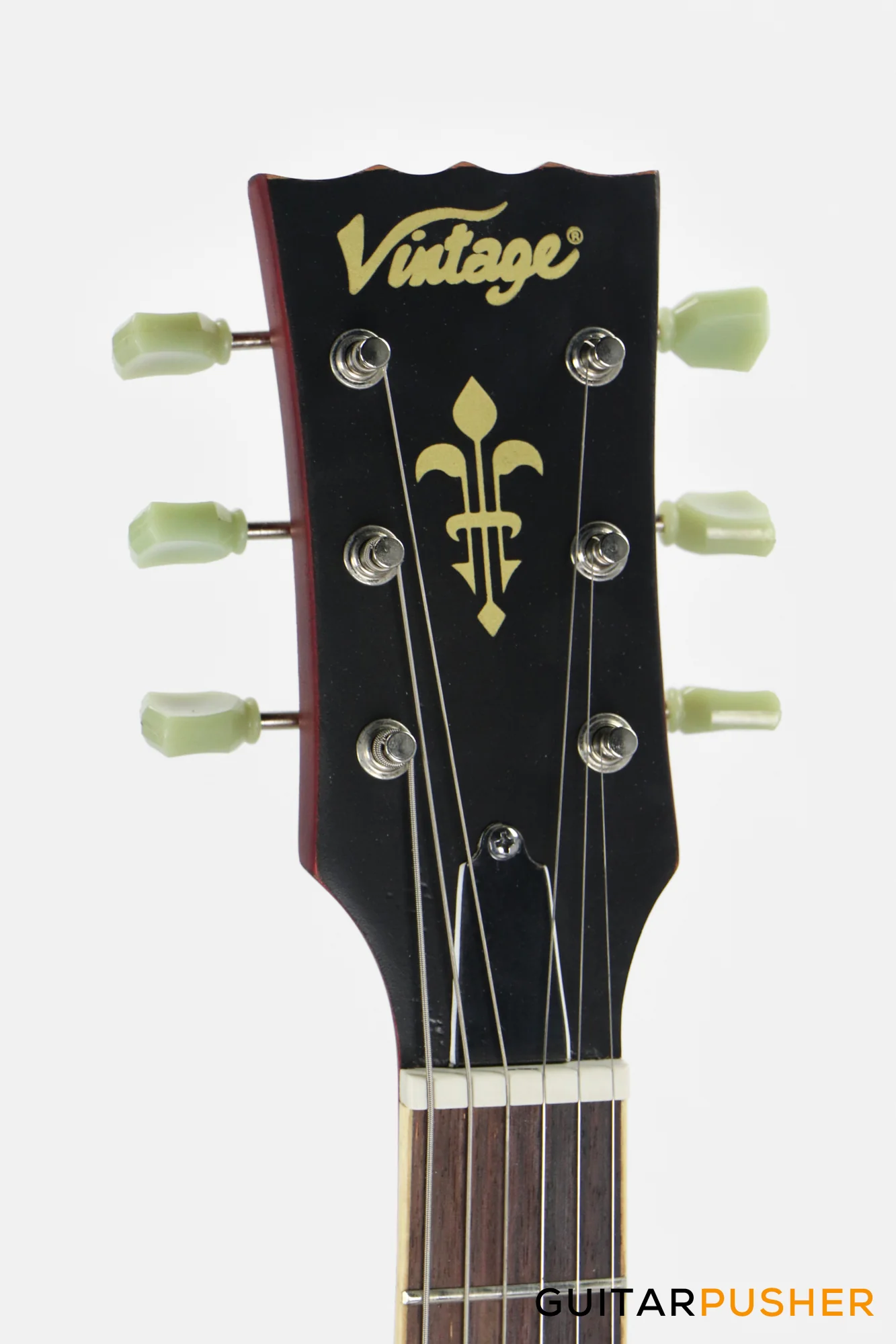 Vintage V100 Icon Singlecut Electric Guitar - Distressed Cherry Sunburst - Image 5
