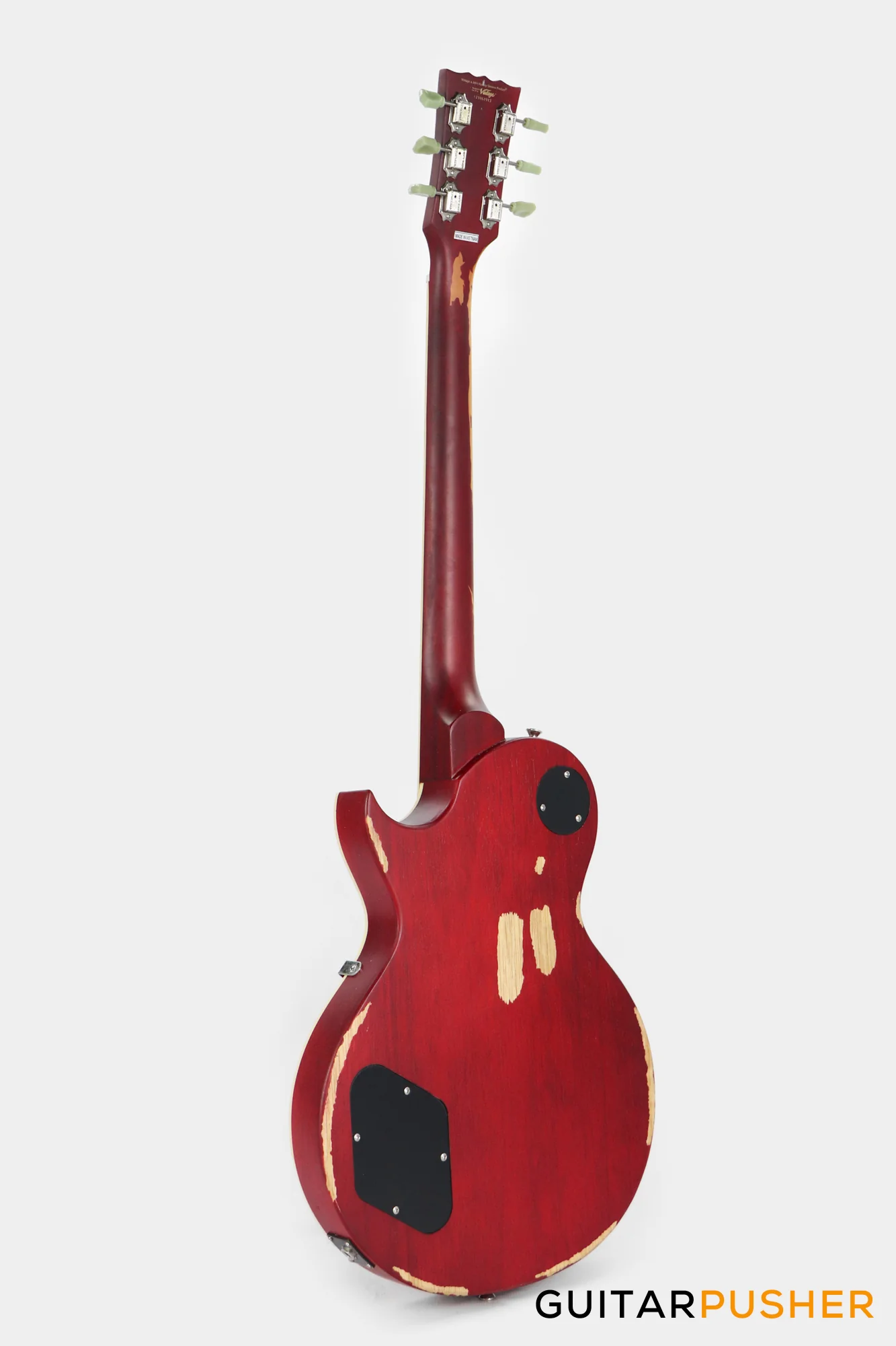 Vintage V100 Icon Singlecut Electric Guitar - Distressed Cherry Sunburst - Image 6