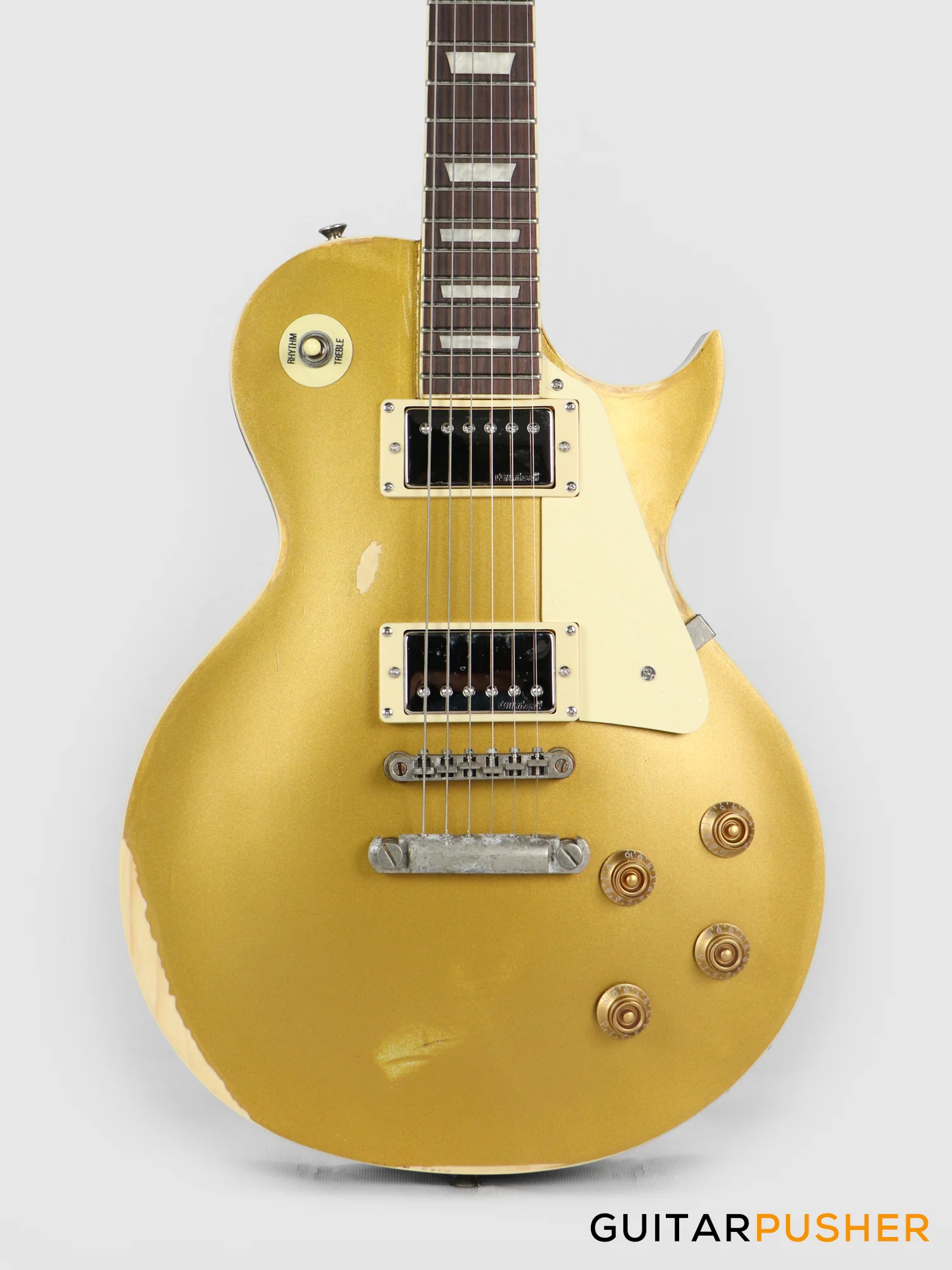 Vintage V100 Icon Singlecut Electric Guitar - Distressed HH Gold Top