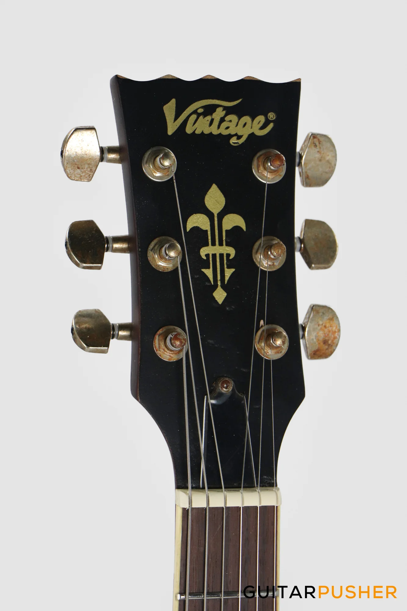 Vintage V100 Icon Singlecut Electric Guitar - Distressed HH Gold Top - Image 5