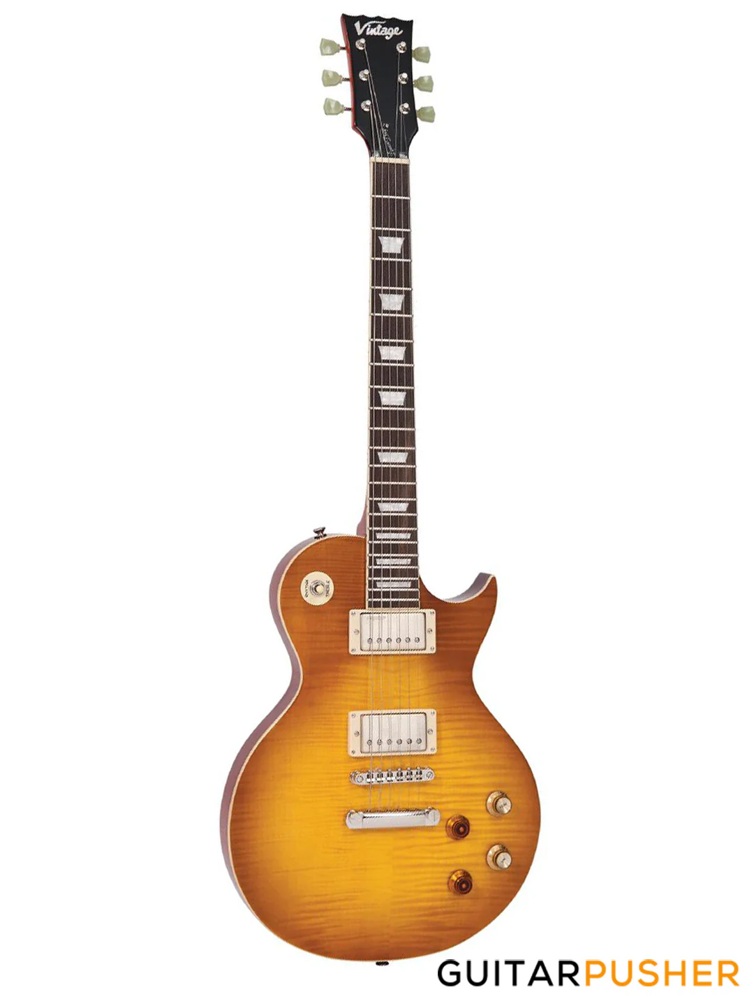 Vintage V100 Reissue Electric Guitar - Lemon Drop - Image 2