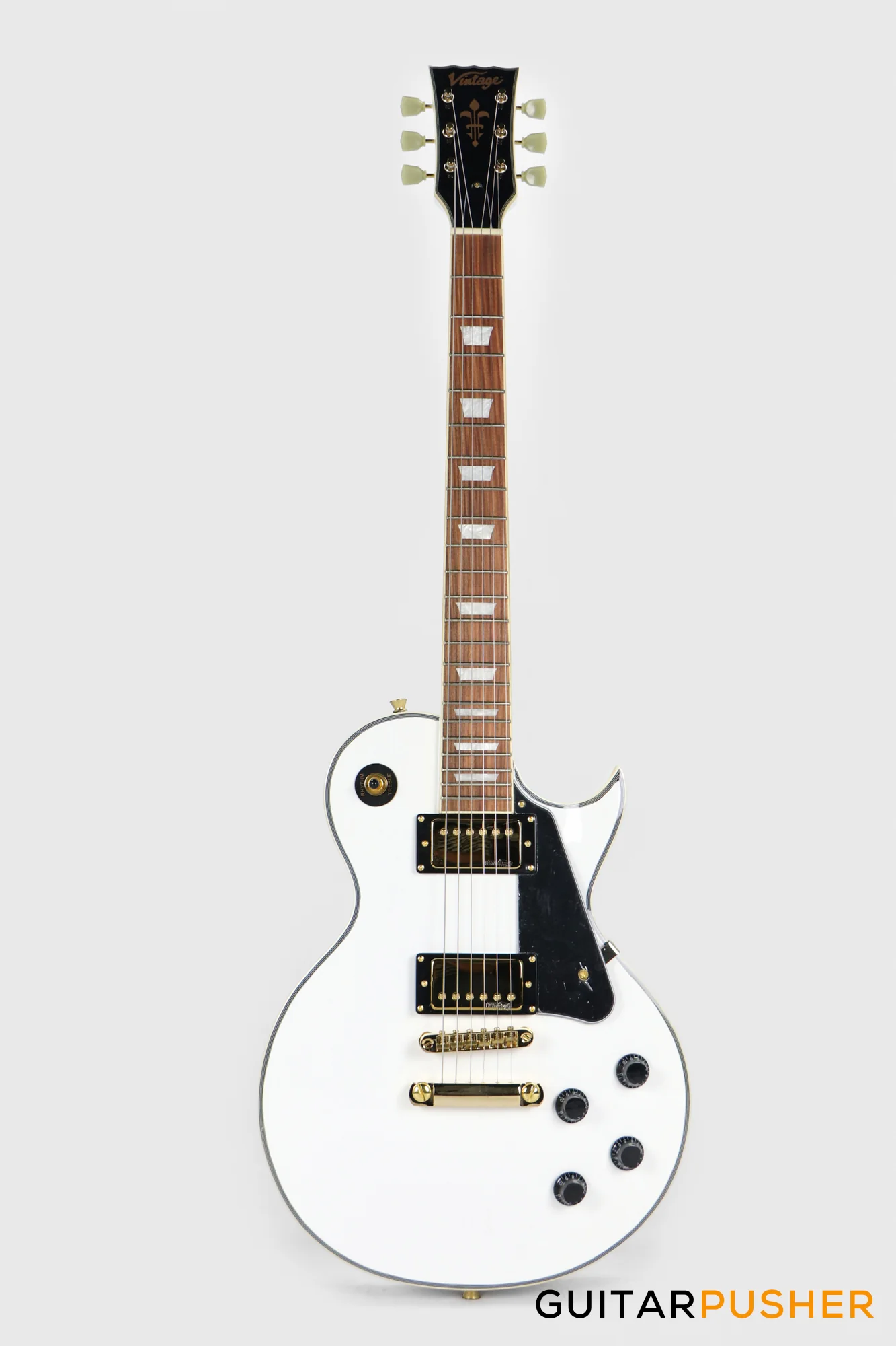 Vintage V100 Reissued Singlecut Electric Guitar w/ Gold Hardware - Arctic White - Image 2