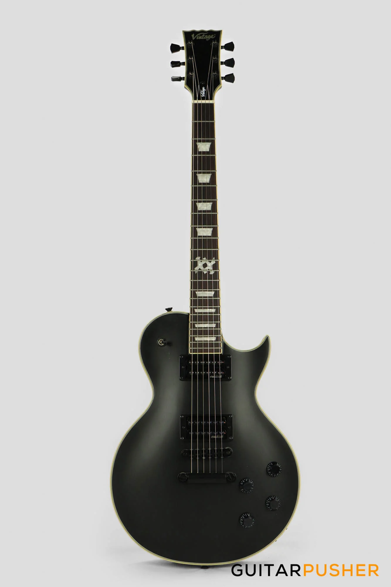 Vintage V100 VMX Series Electric Guitar (Satin Black) - Image 2
