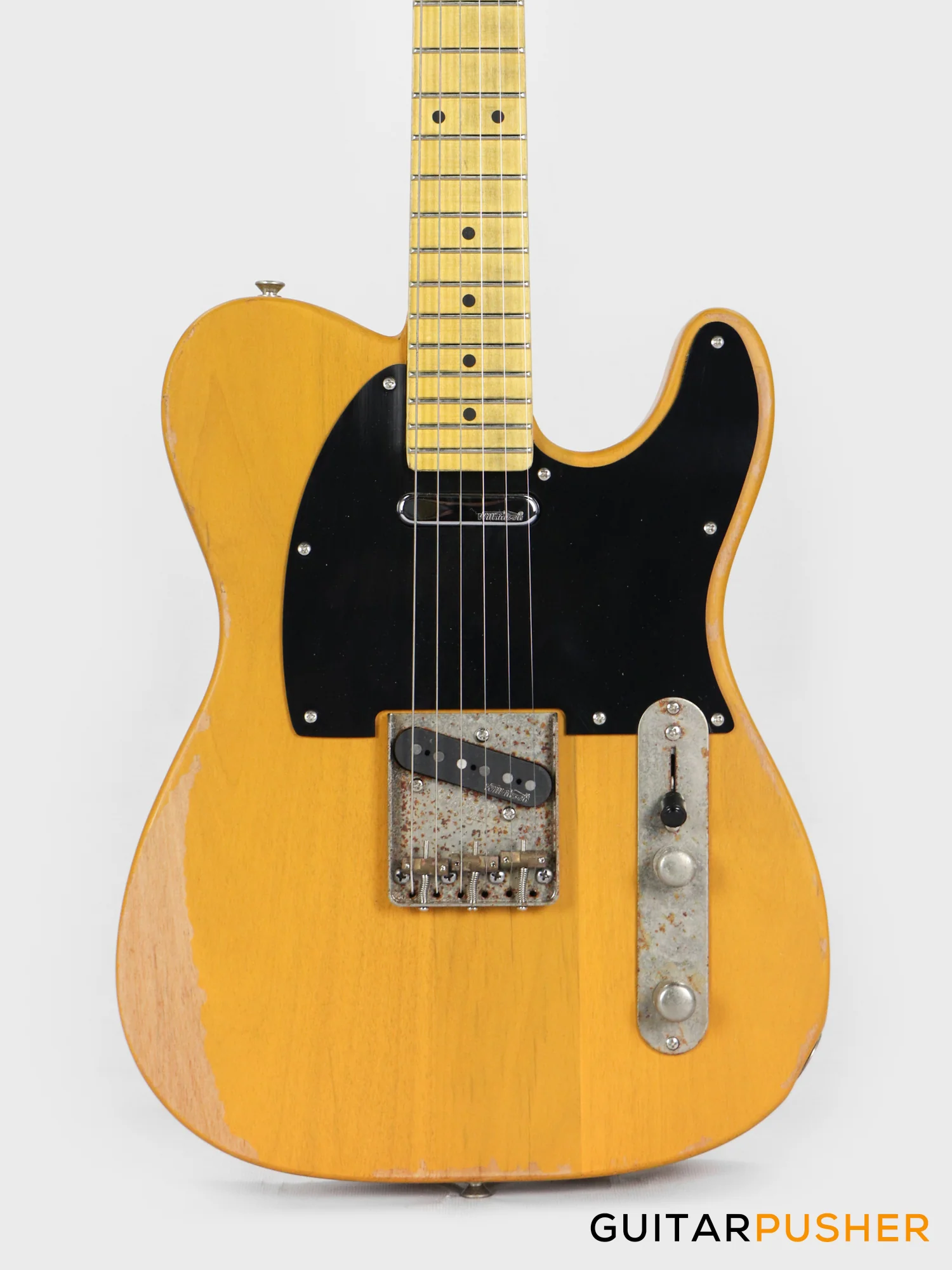 Vintage V52 Icon T-Style Electric Guitar - Distressed Butterscotch