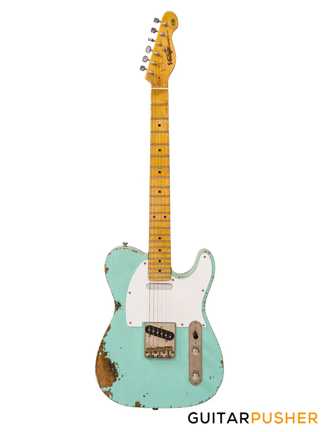 Vintage V59 ProShop Unique T-Style Single Coil Electric Guitar - Stripped Tobacco Blueburst - Image 2
