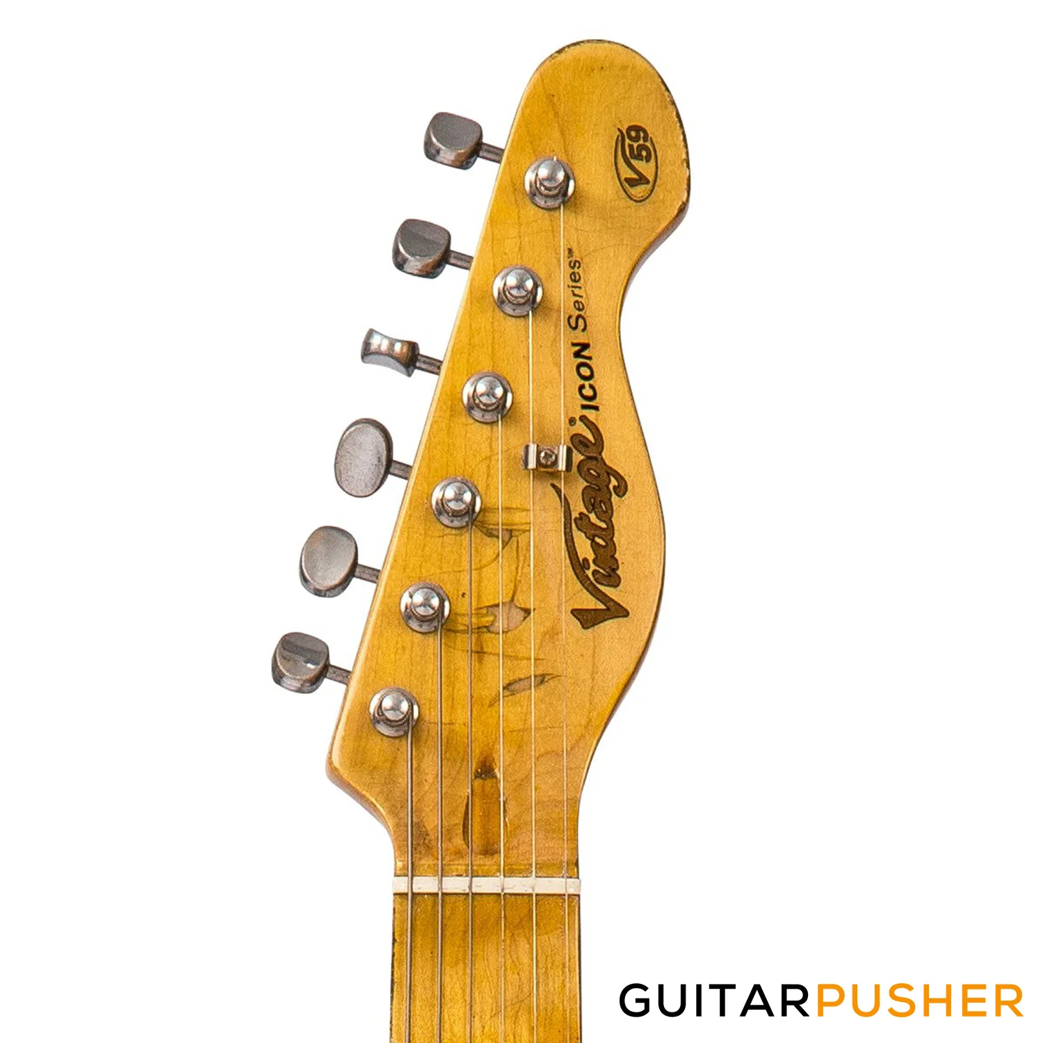 Vintage V59 ProShop Unique T-Style Single Coil Electric Guitar - Stripped Tobacco Blueburst - Image 4