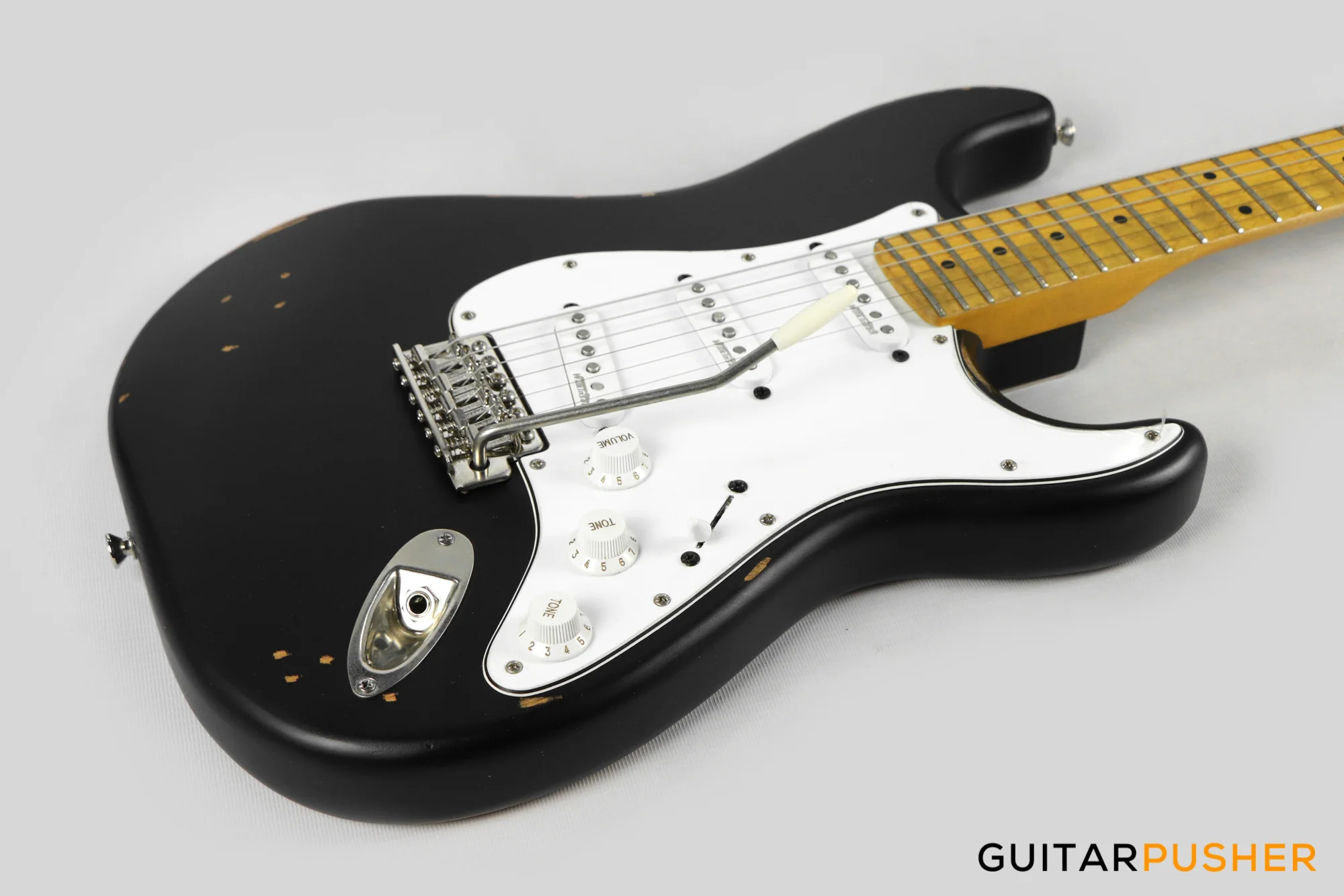 Vintage V6 Icon "Blackie" S-Style Electric Guitar - Distressed Boulevard Black - Image 10
