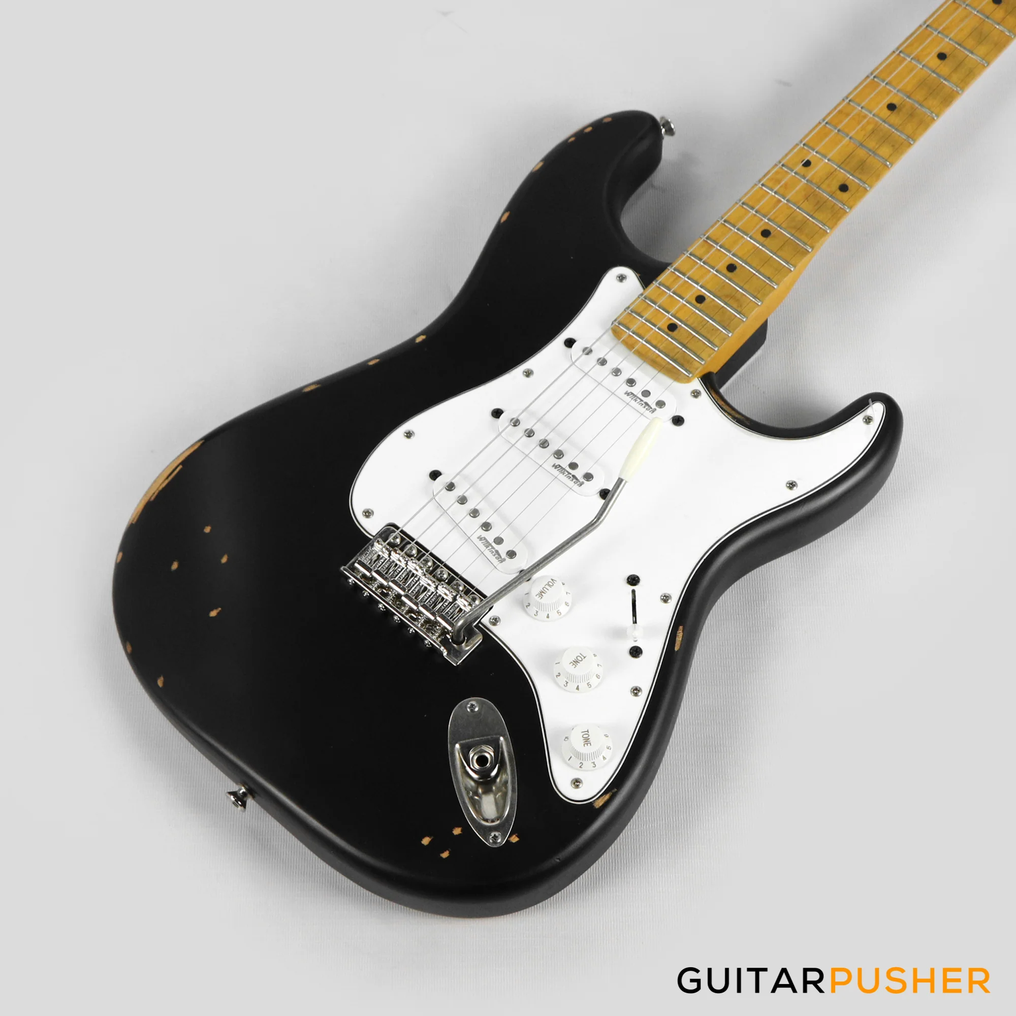Vintage V6 Icon "Blackie" S-Style Electric Guitar - Distressed Boulevard Black - Image 11