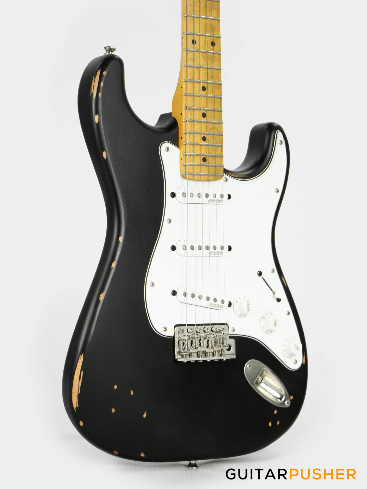 Vintage V6 Icon "Blackie" S-Style Electric Guitar - Distressed Boulevard Black - Image 4