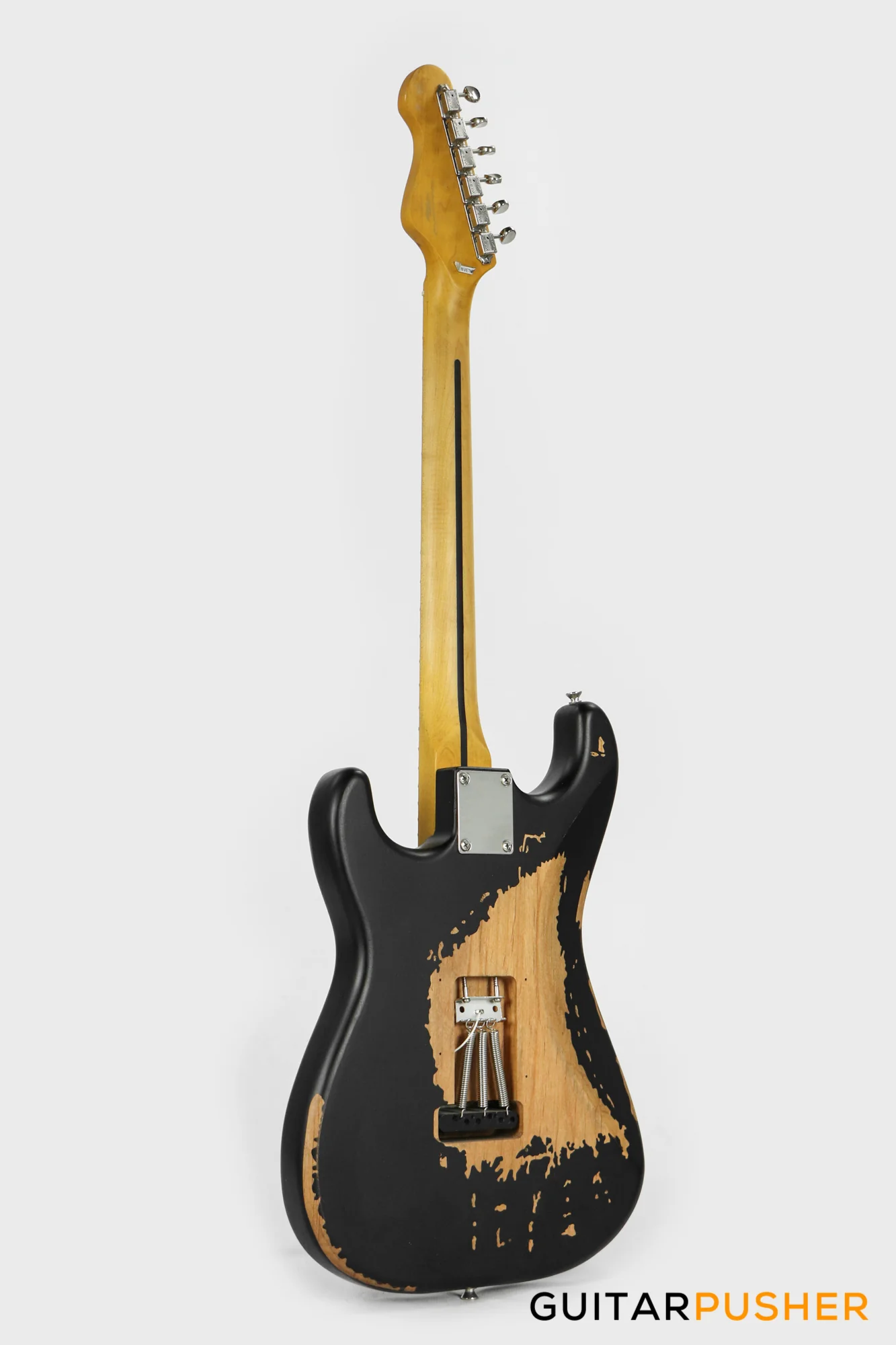 Vintage V6 Icon "Blackie" S-Style Electric Guitar - Distressed Boulevard Black - Image 6
