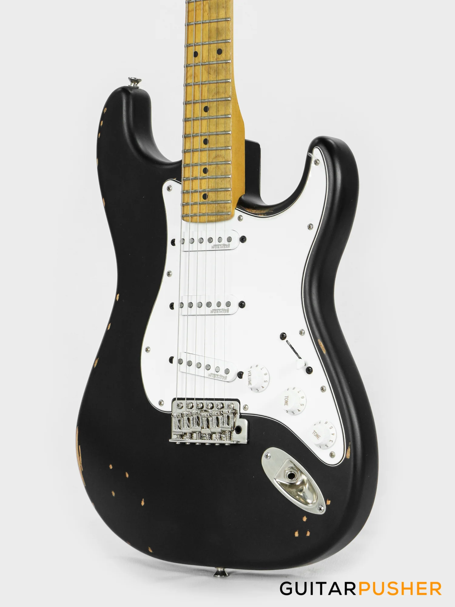 Vintage V6 Icon "Blackie" S-Style Electric Guitar - Distressed Boulevard Black - Image 8