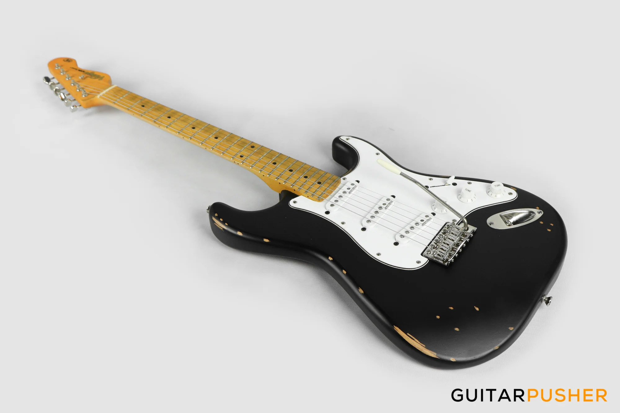 Vintage V6 Icon "Blackie" S-Style Electric Guitar - Distressed Boulevard Black - Image 9