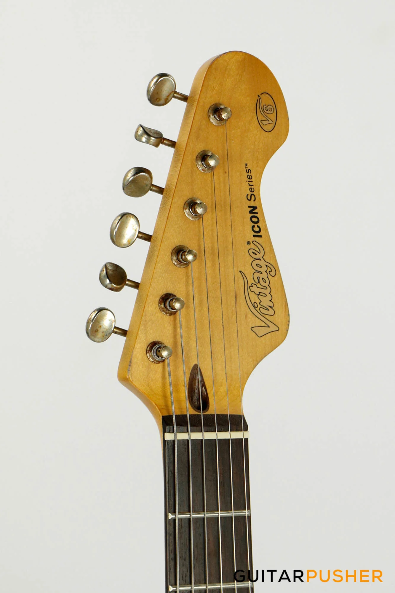 Vintage V6 Icon S-Style Electric Guitar (Distressed Gun Hill Blue over Sunburst) - Image 5