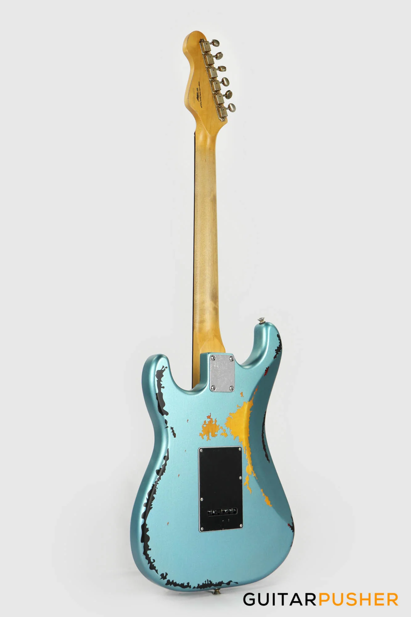 Vintage V6 Icon S-Style Electric Guitar (Distressed Gun Hill Blue over Sunburst) - Image 6