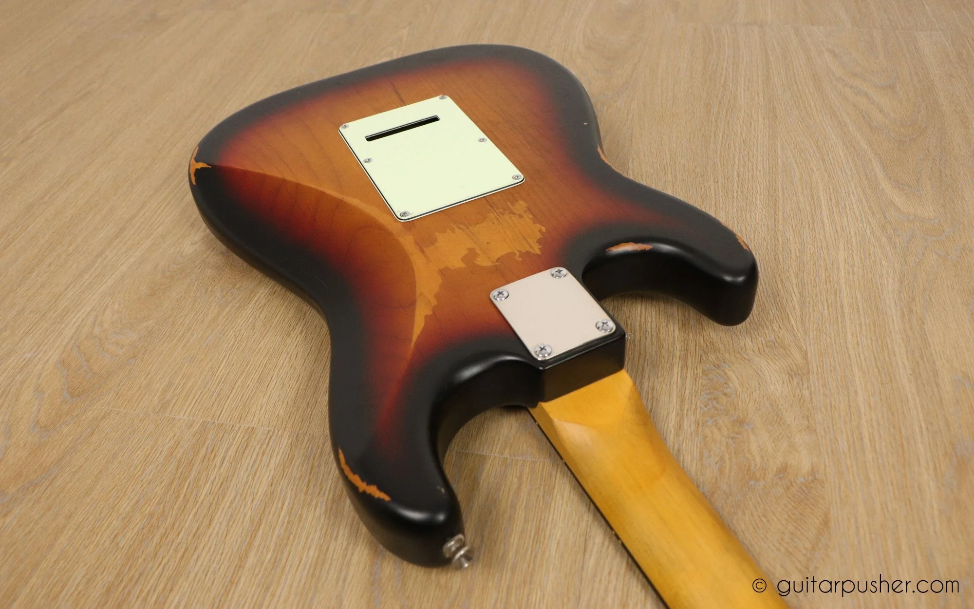 Vintage V6 Icon S-Style Electric Guitar - Distressed Sunburst - Image 12
