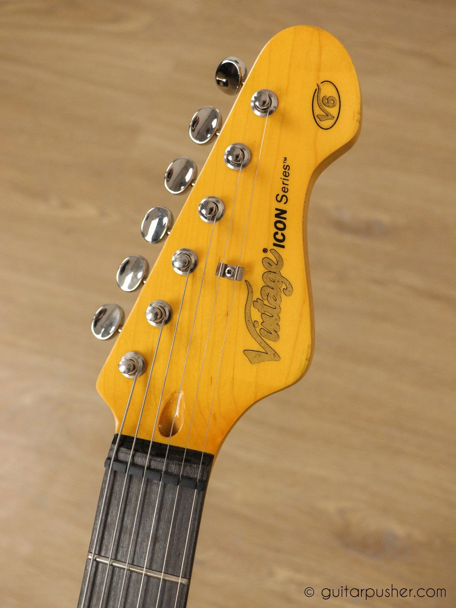 Vintage V6 Icon S-Style Electric Guitar - Distressed Sunburst - Image 5