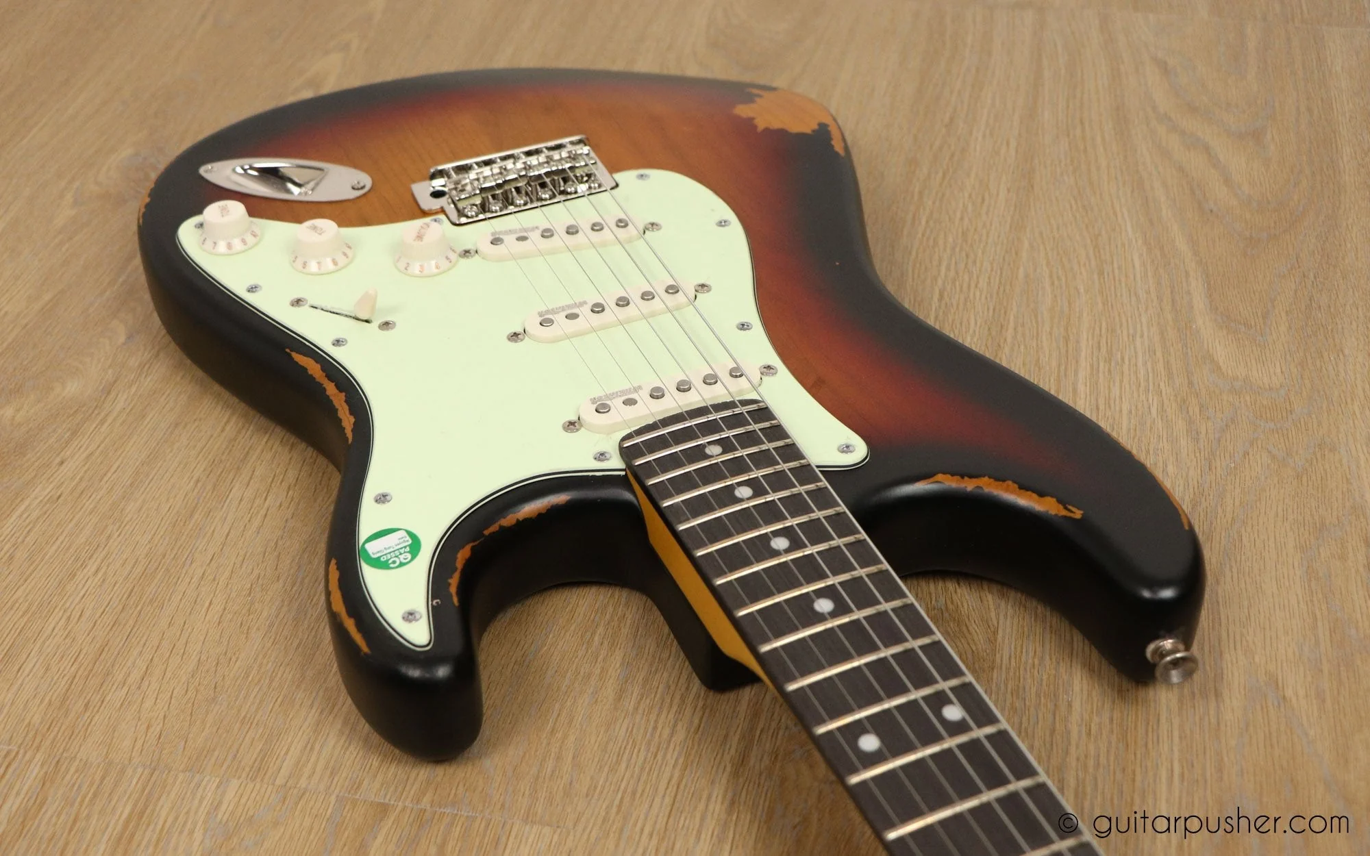 Vintage V6 Icon S-Style Electric Guitar - Distressed Sunburst - Image 6