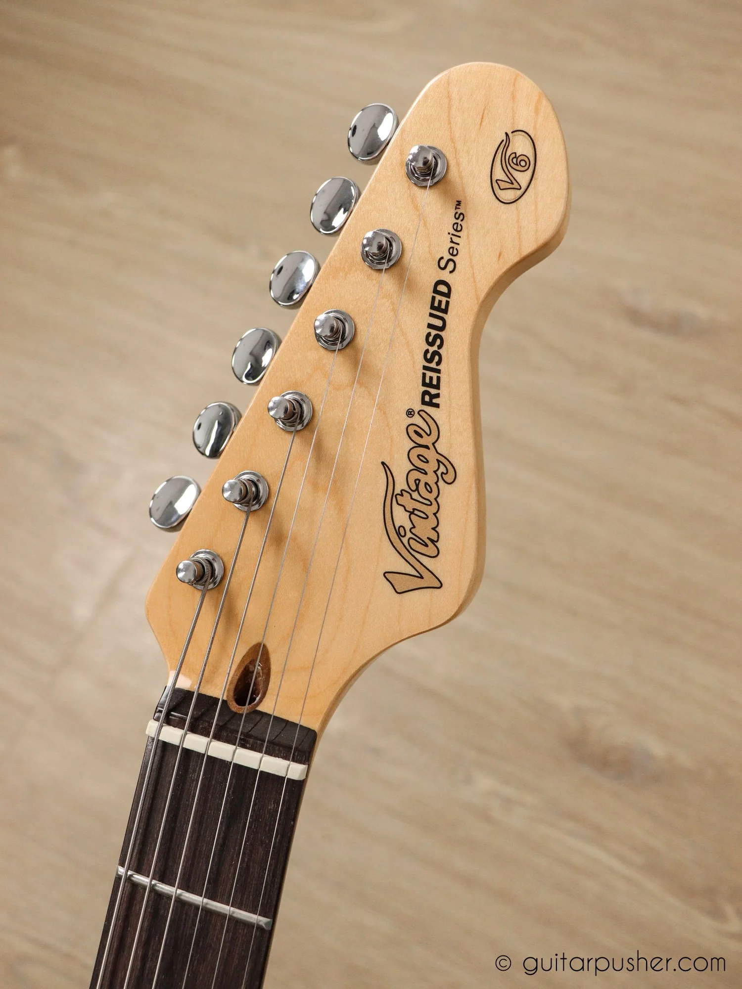 Vintage V6 S-Style Reissue Electric Guitar - Vintage White - Image 5