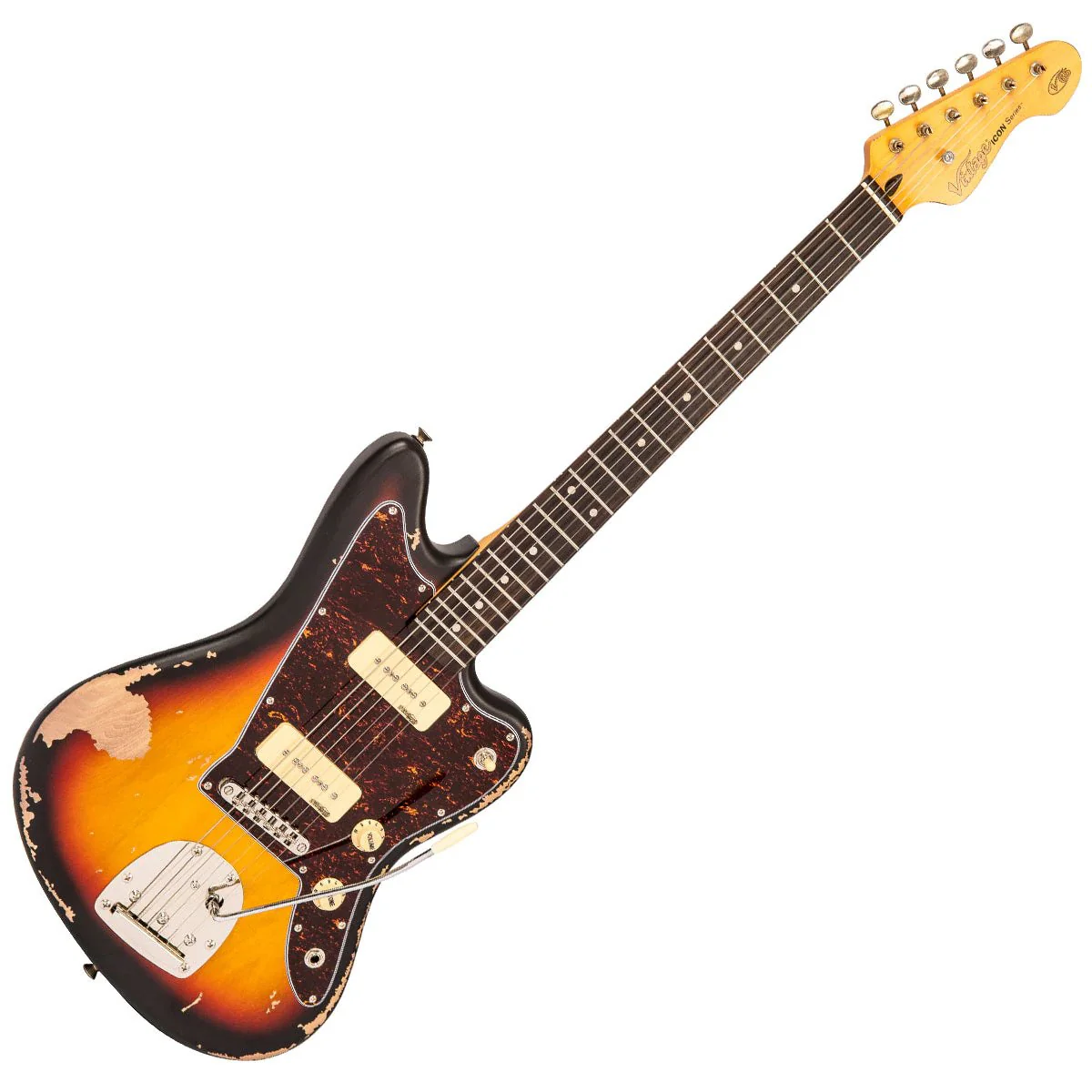 Vintage V65 Icon Vibrato Jazzmaster - Distressed Tobacco Sunburst - Image 2