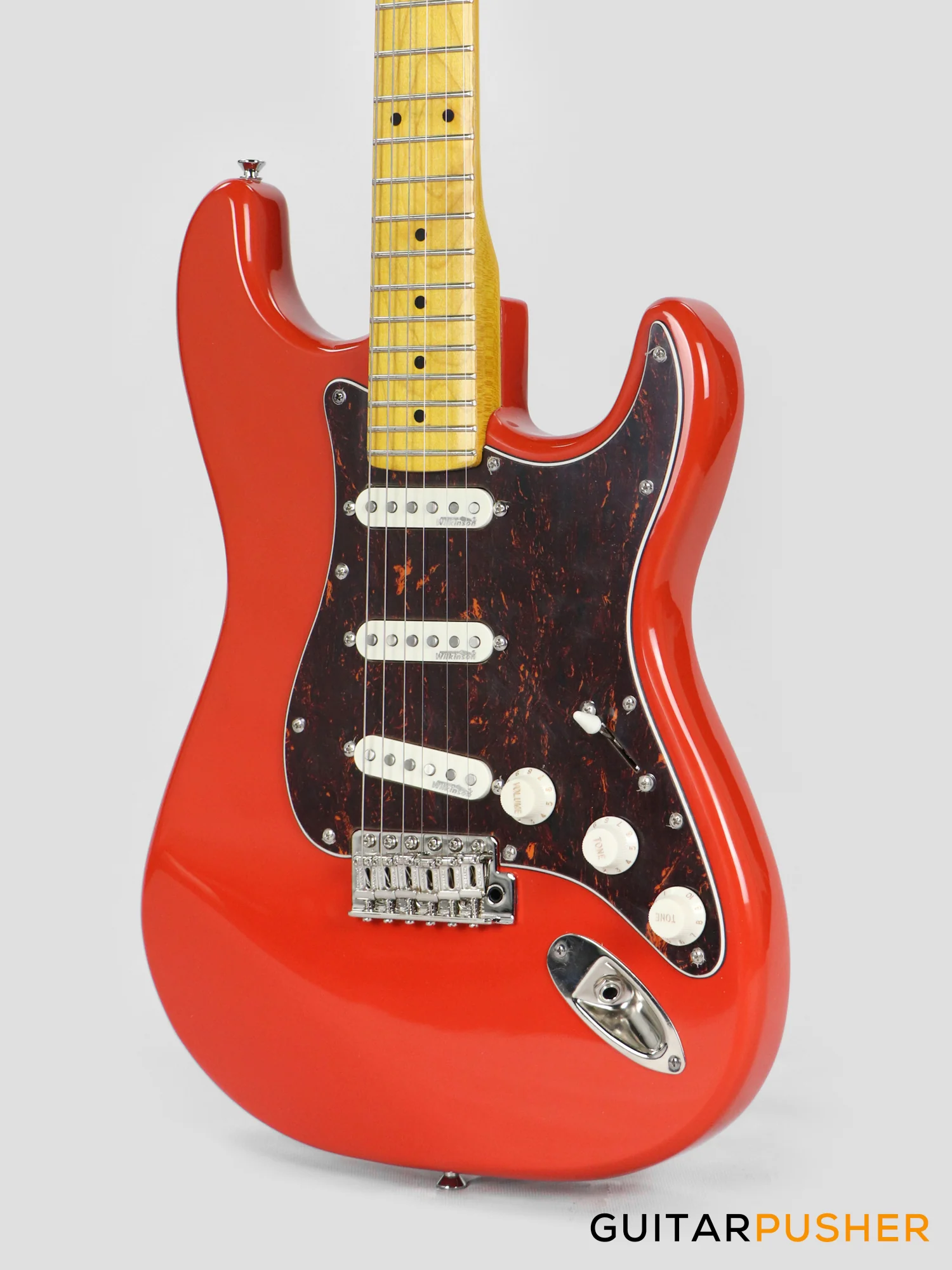 Vintage V6M Reissue S-Style Electric Guitar - Firenza Red - Image 8