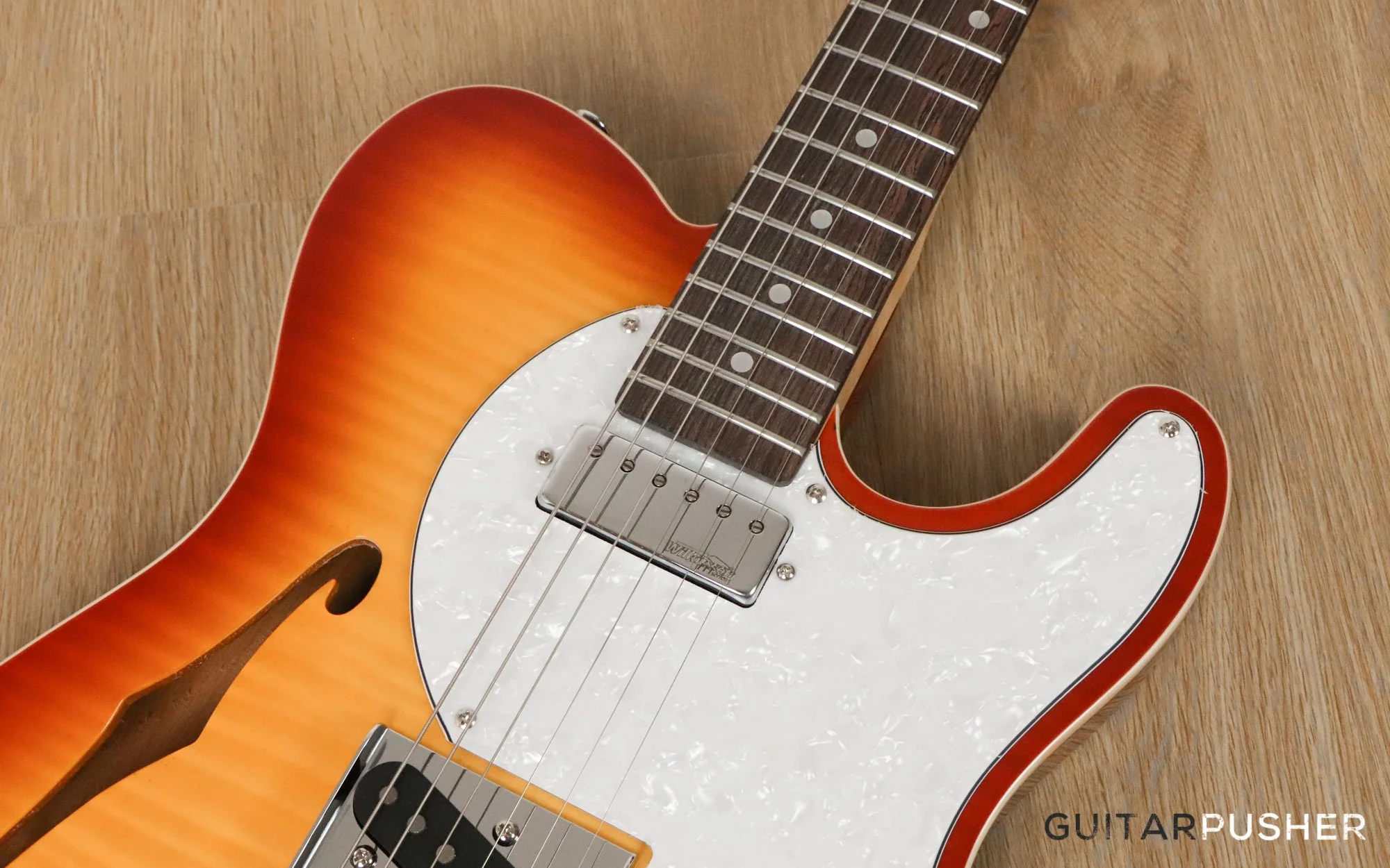 Vintage V72 Custom Spec Hardtail Semi-Hollow T-Style Electric Guitar - Flamed Tobacco Sunburst - Image 13