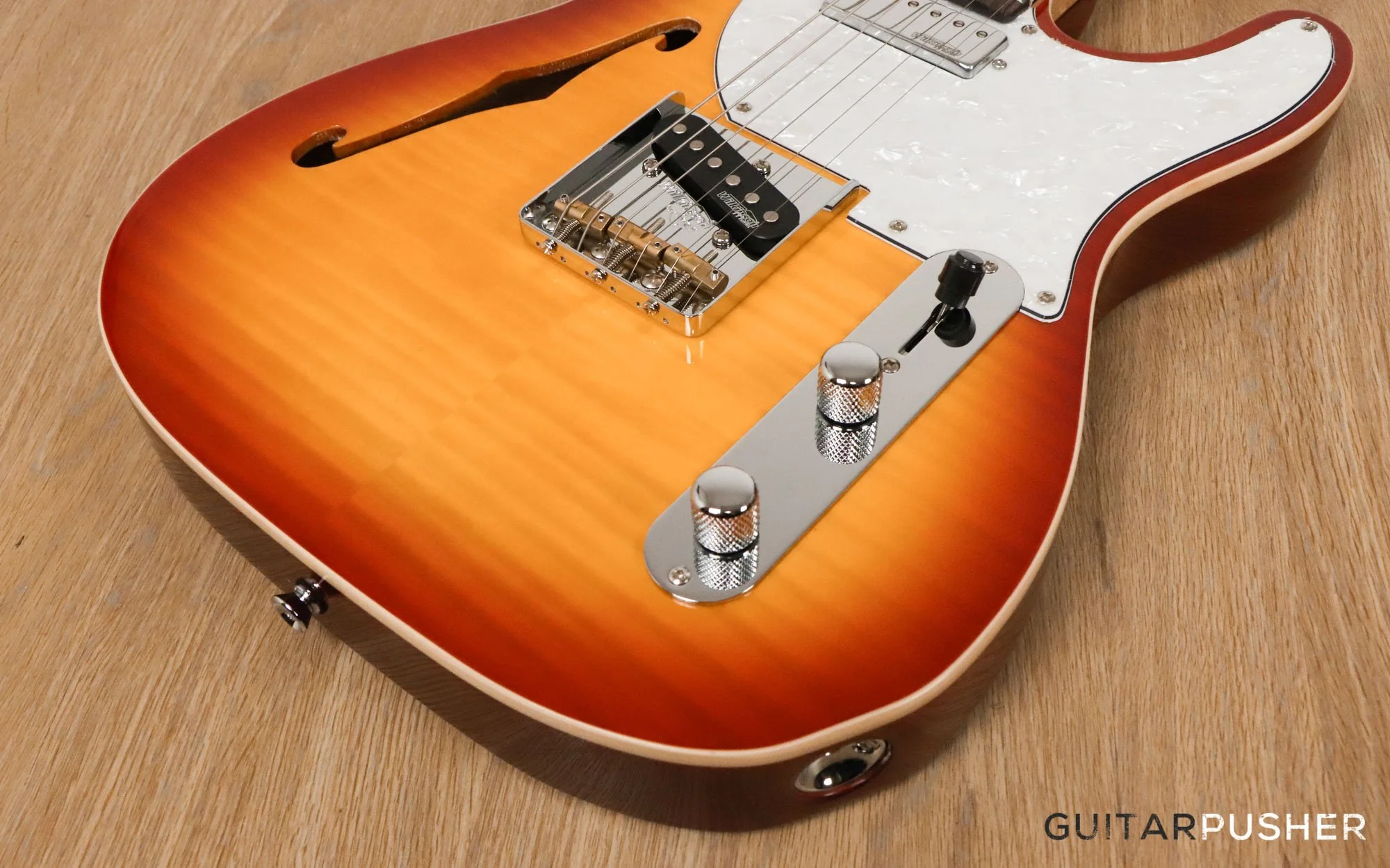 Vintage V72 Custom Spec Hardtail Semi-Hollow T-Style Electric Guitar - Flamed Tobacco Sunburst - Image 14