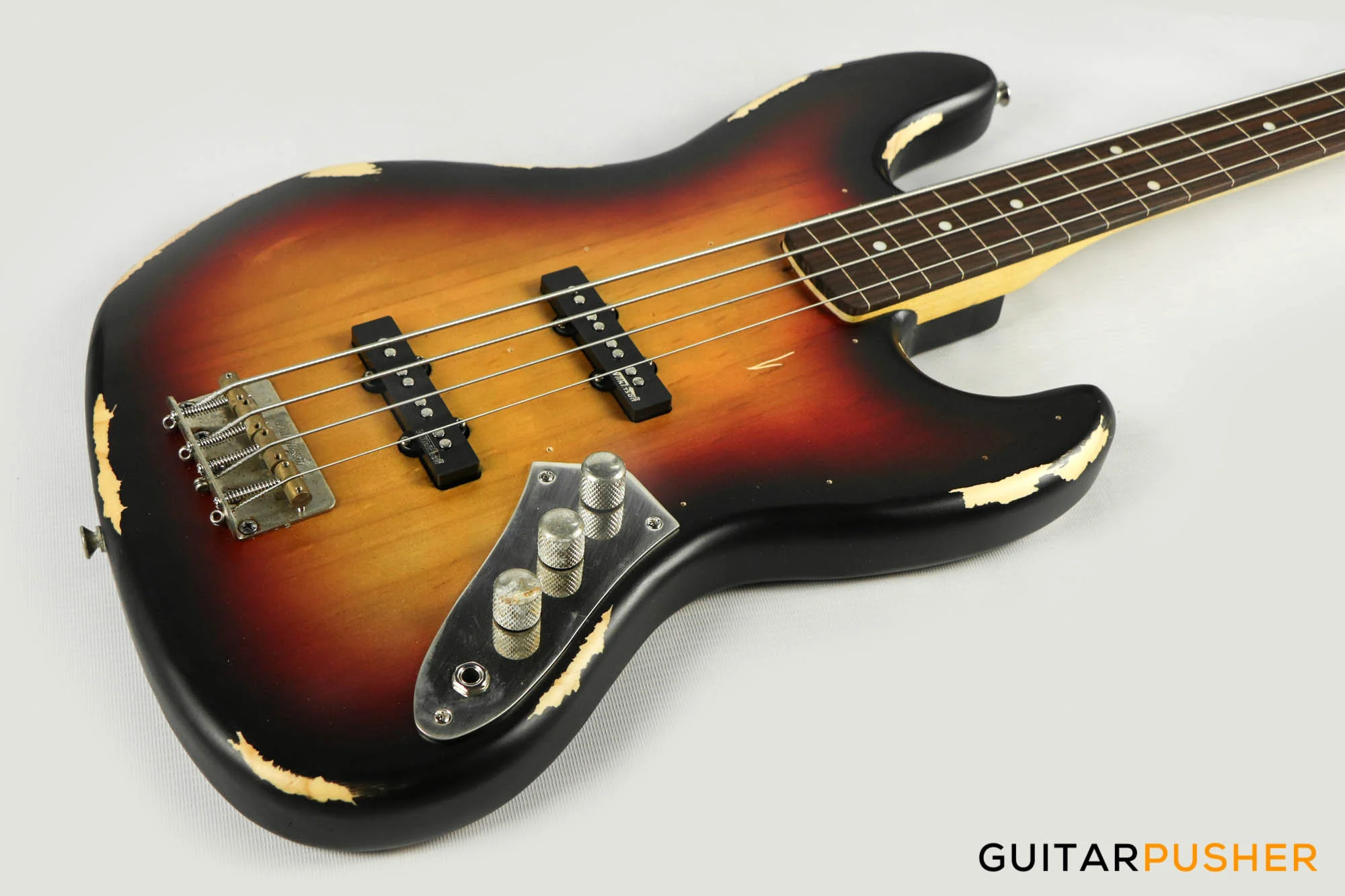 Vintage V74 Icon Fretless 4-String JB Bass - Sunset Sunburst - Image 11