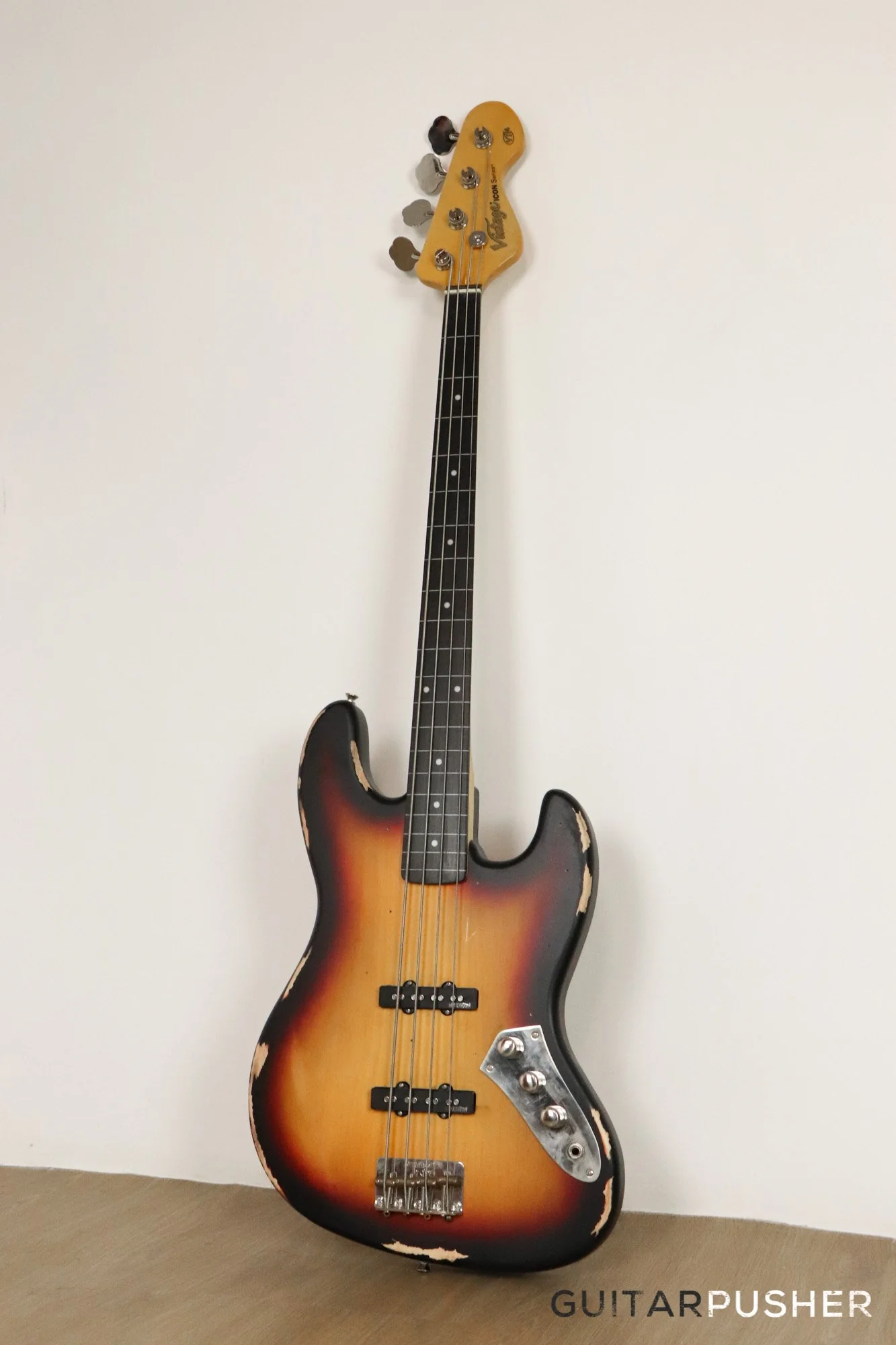 Vintage V74 Icon Fretless 4-String JB Bass - Sunset Sunburst - Image 3