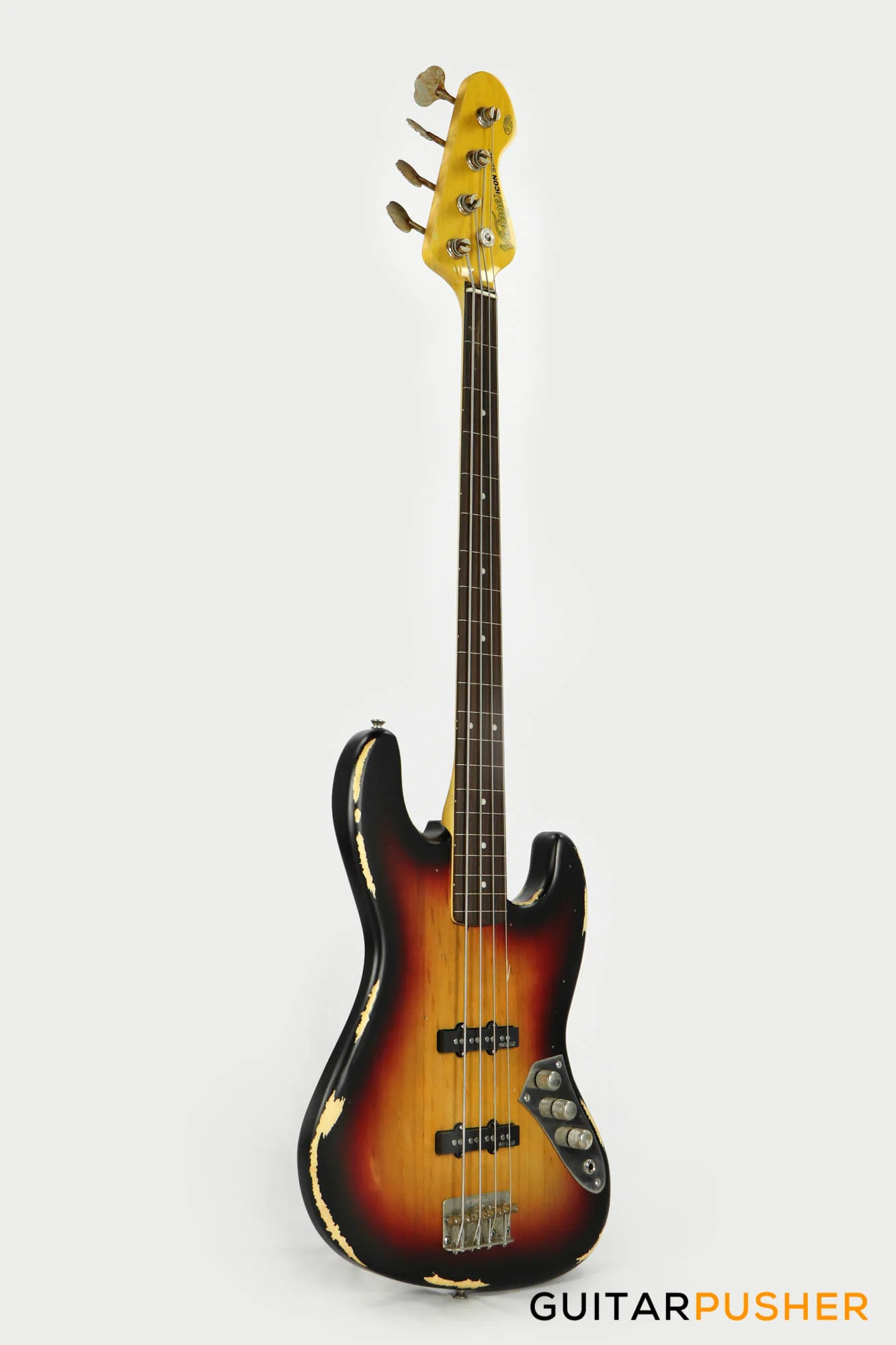 Vintage V74 Icon Fretless 4-String JB Bass - Sunset Sunburst - Image 5