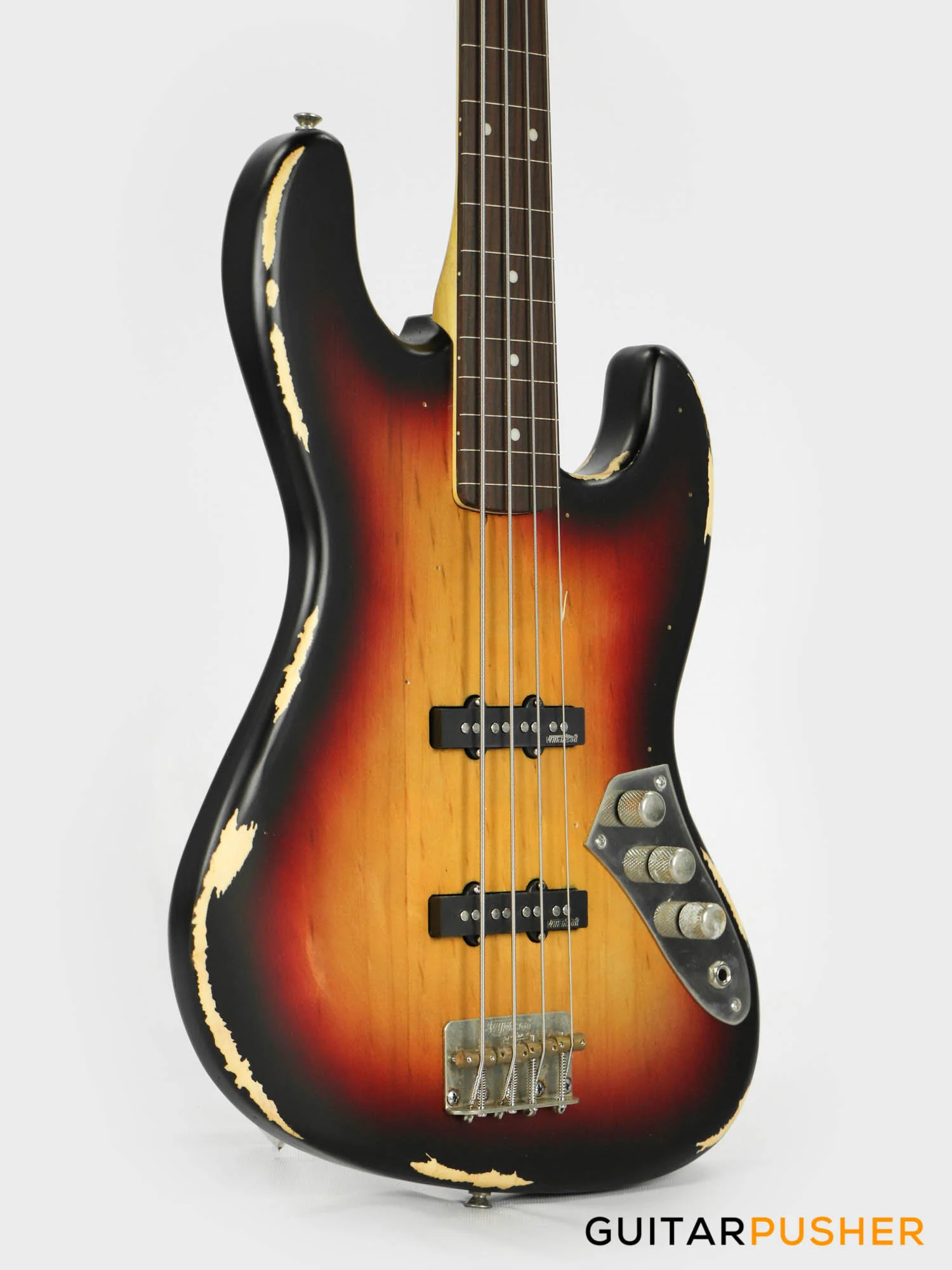 Vintage V74 Icon Fretless 4-String JB Bass - Sunset Sunburst - Image 6