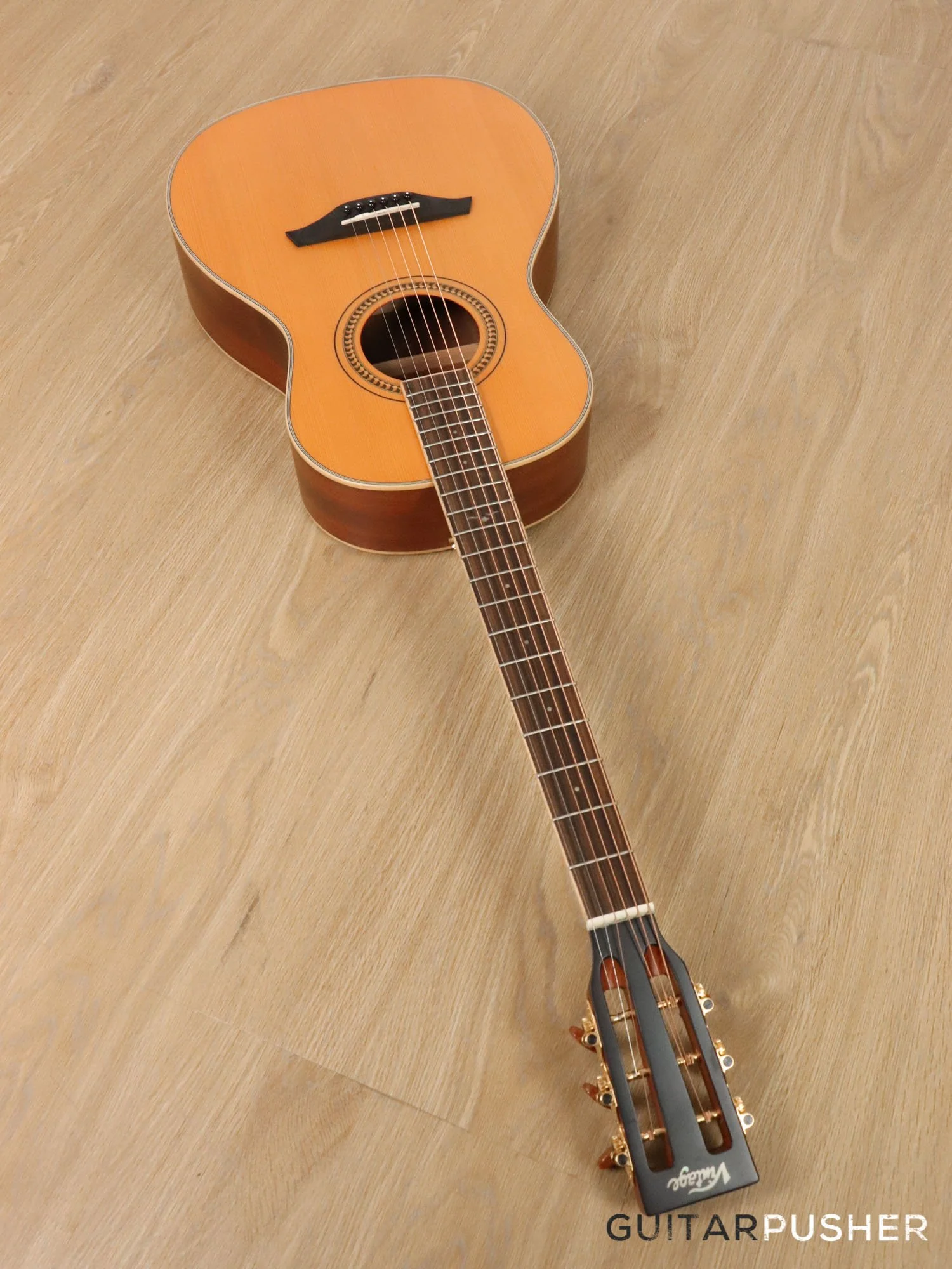 Vintage V880N Solid Top 00 Parlor Acoustic Guitar - Natural - Image 12