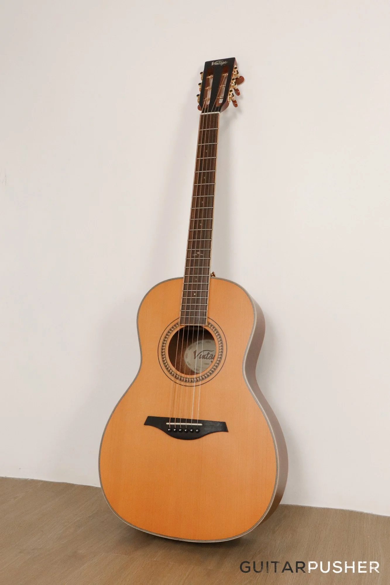 Vintage V880N Solid Top 00 Parlor Acoustic Guitar - Natural - Image 8
