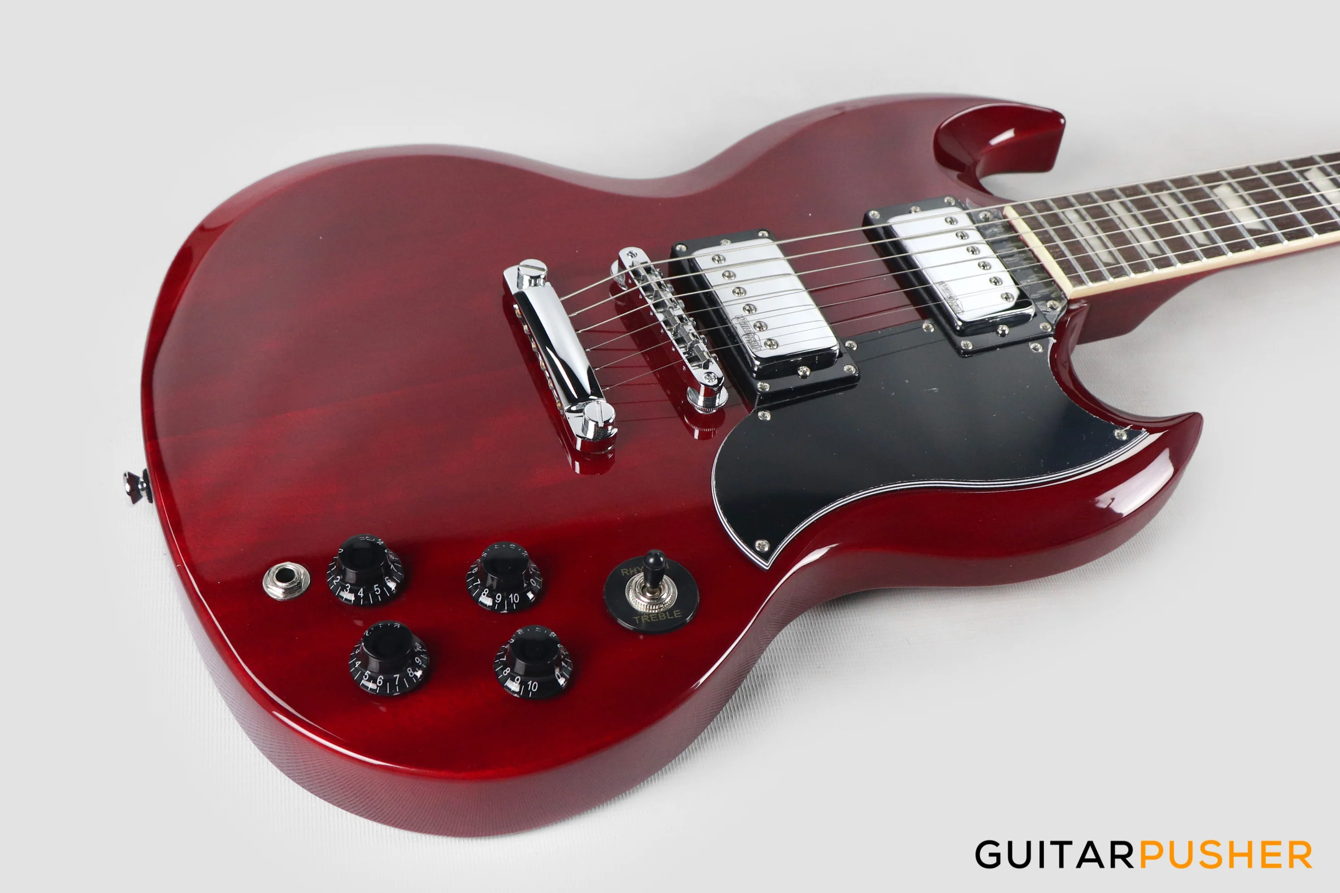Vintage VS6 Reissue SG Electric Guitar - Cherry Red - Image 10